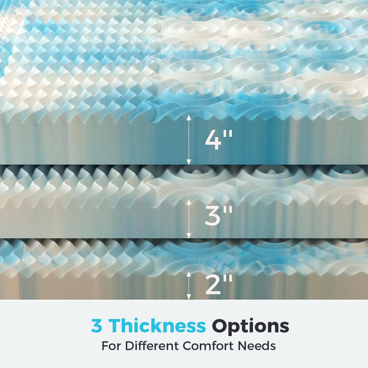 DUMOS 4 Inch Memory Foam Mattress Topper Twin, 5-Zone Cooling Gel Infused Pressure Relief Bed Topper for Back & Hip Pain, Soft Dorm RV Camping Mattress Pad, Blue