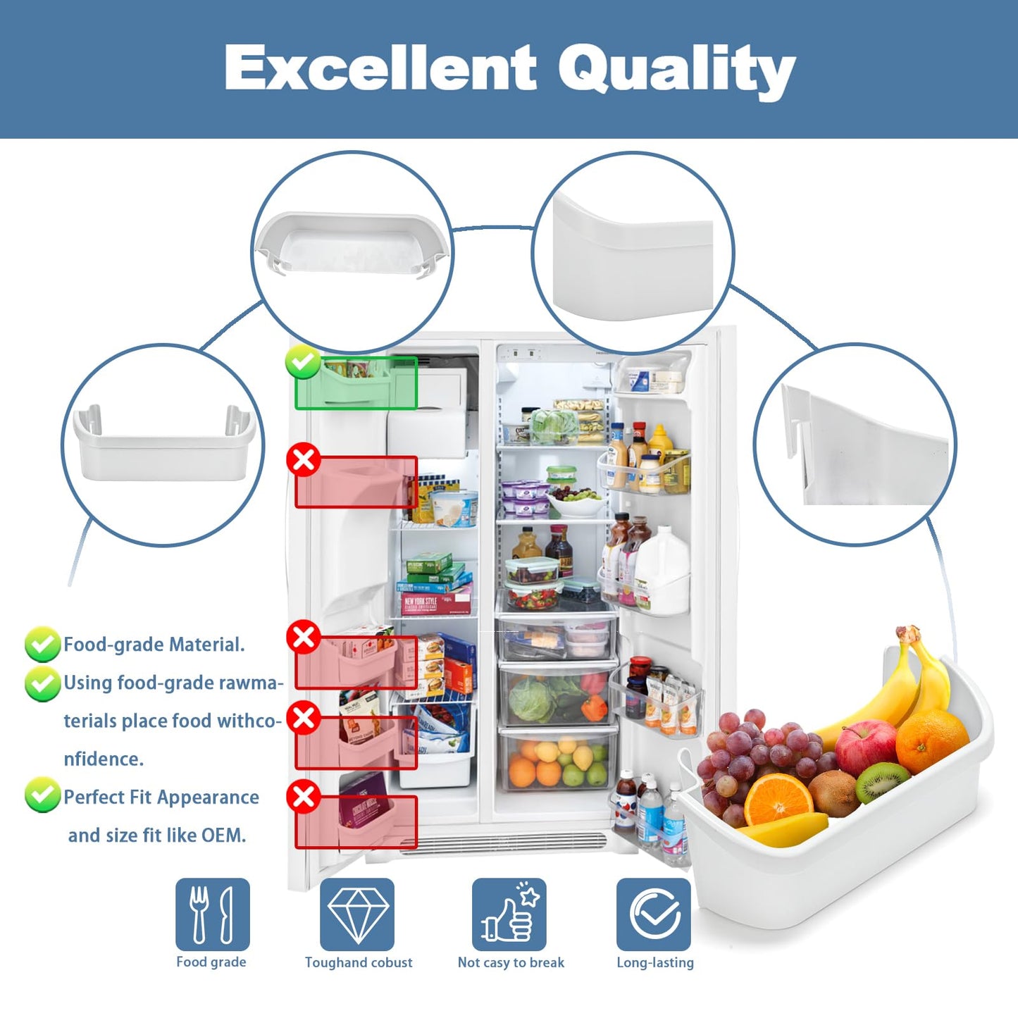 240334201 Refrigerator Door Shelf Bin Compatible with Frigidaire Kenmore BFHS2611LM0 BGHS2634KE2 CRSE263TB0, 240334201 Fridge Door Bin Replace AP2115843 891031 AH429846 240334207 EAP429846 PS429846