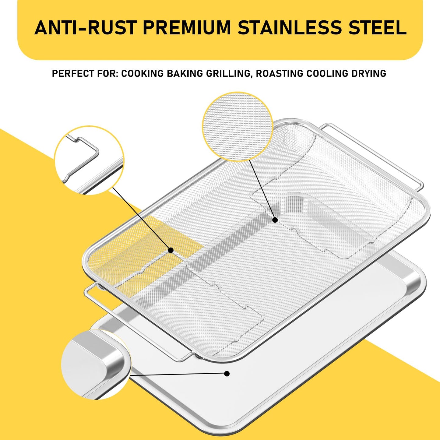 Air Fry Basket and Tray Set Compatible with Samsung Air Frying Oven, 20.4 x 13.4 IN Bacon Cooker Broiler Pan for 30" Oven, Stainless Steel Air Fry Crisper Basket and Rack, Part# NX-AA5000RS, 1 Set