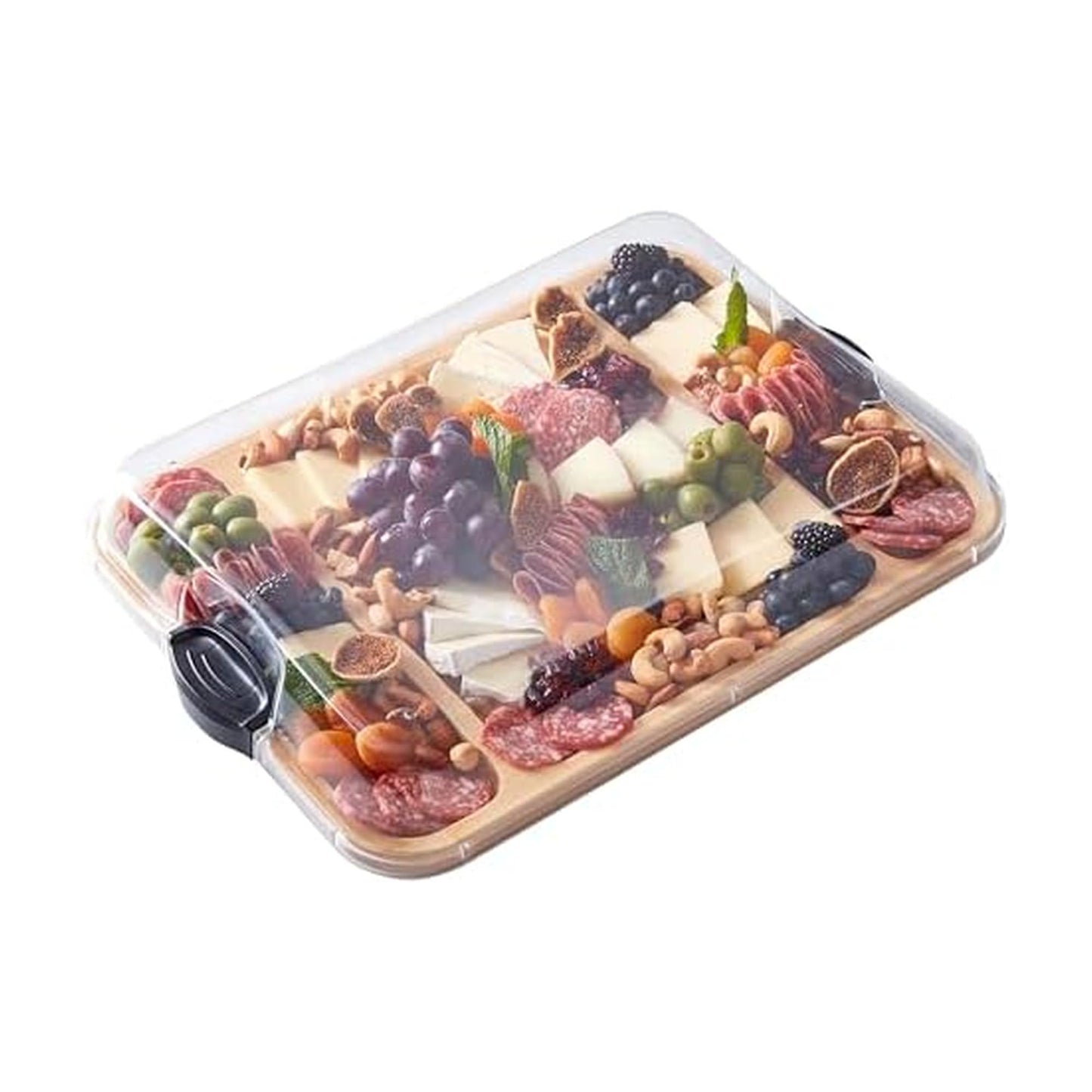 FARBERWARE Build-a-Board Cutting Board with Three Compartments and Clear Locking Lid for Charcuterie, Snacks, and More, Bamboo