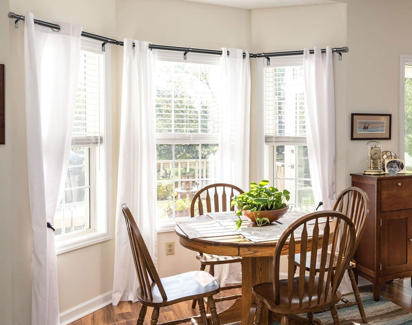 Black Bay Window Curtain Rod, HOTOZON 1 Inch Curtain Rods for Bay Windows 36-72 Inch(Center Rod), 20-36 Inch Side Rods for Windows, Heavy Duty Decorative Drapery Rod with End Cap Finials