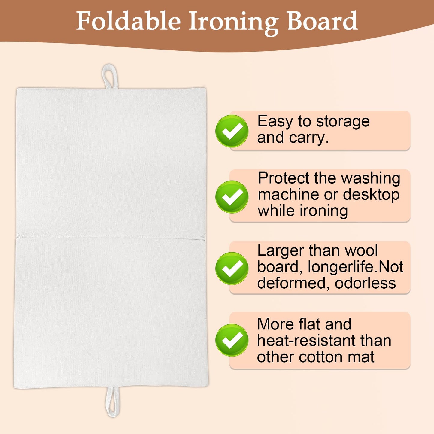 MTZRFLL 24" x 16" Ironing Mat Foldable, Portable Small Thickened Heat Resistant Cotton Wood Mini Ironing Pad Board for Table Top, Washer, Bed, Dorm, Travel, Countertop, Tabletop, Double Sided Use