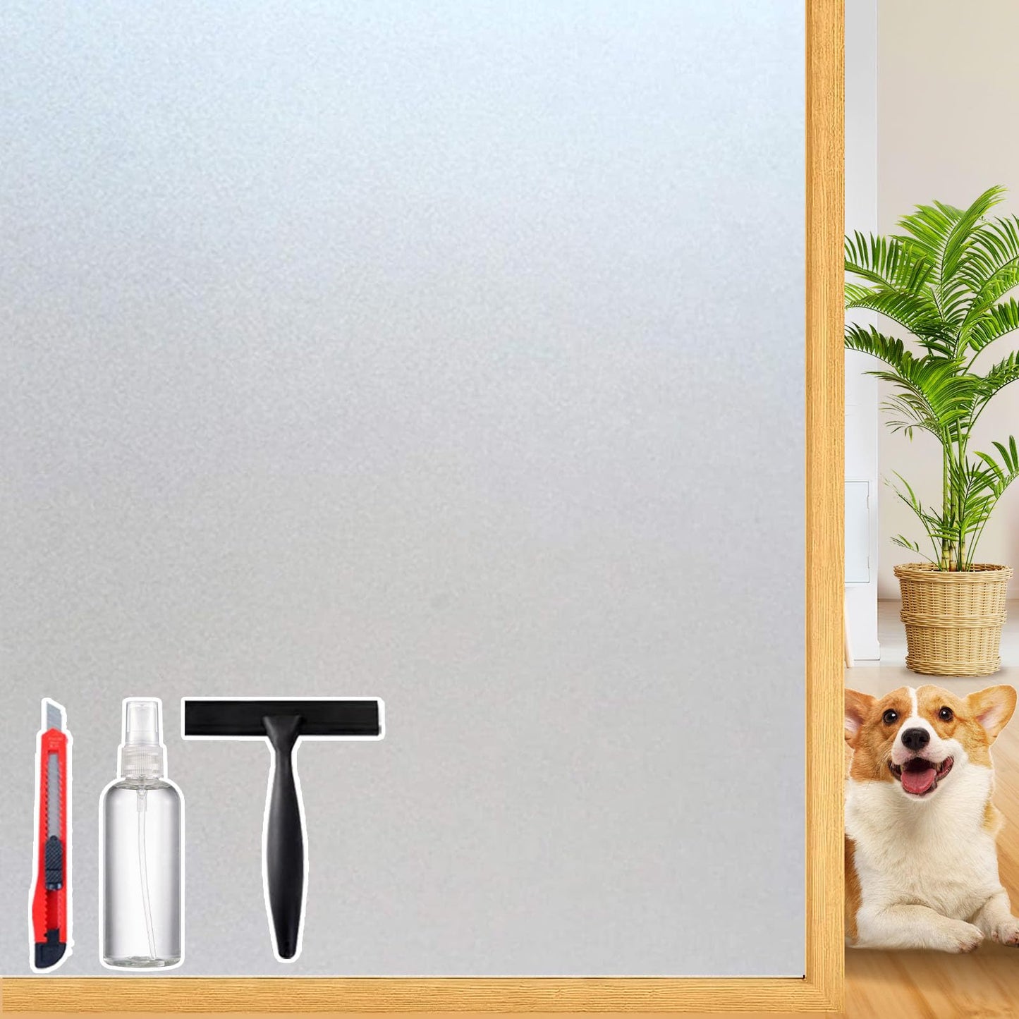 Frosted Glass Window Privacy Film Decorative with Tools, 2 Way Frosting Privacy Film for Glass Windows, Static Cling Tint for Home Anti-UV, 29.5" by 157.4"