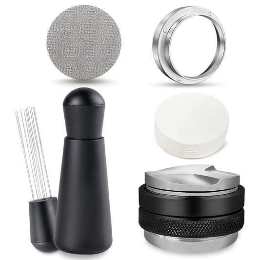 54mm Espresso Accessories Kit Fits Breville Espresso Machines and Portafilters, Espresso Tamper Tool Kit with Dual Head Tamper & Distributor, WDT Tool, Dosing Funnel, Puck Screen, Filter Papers