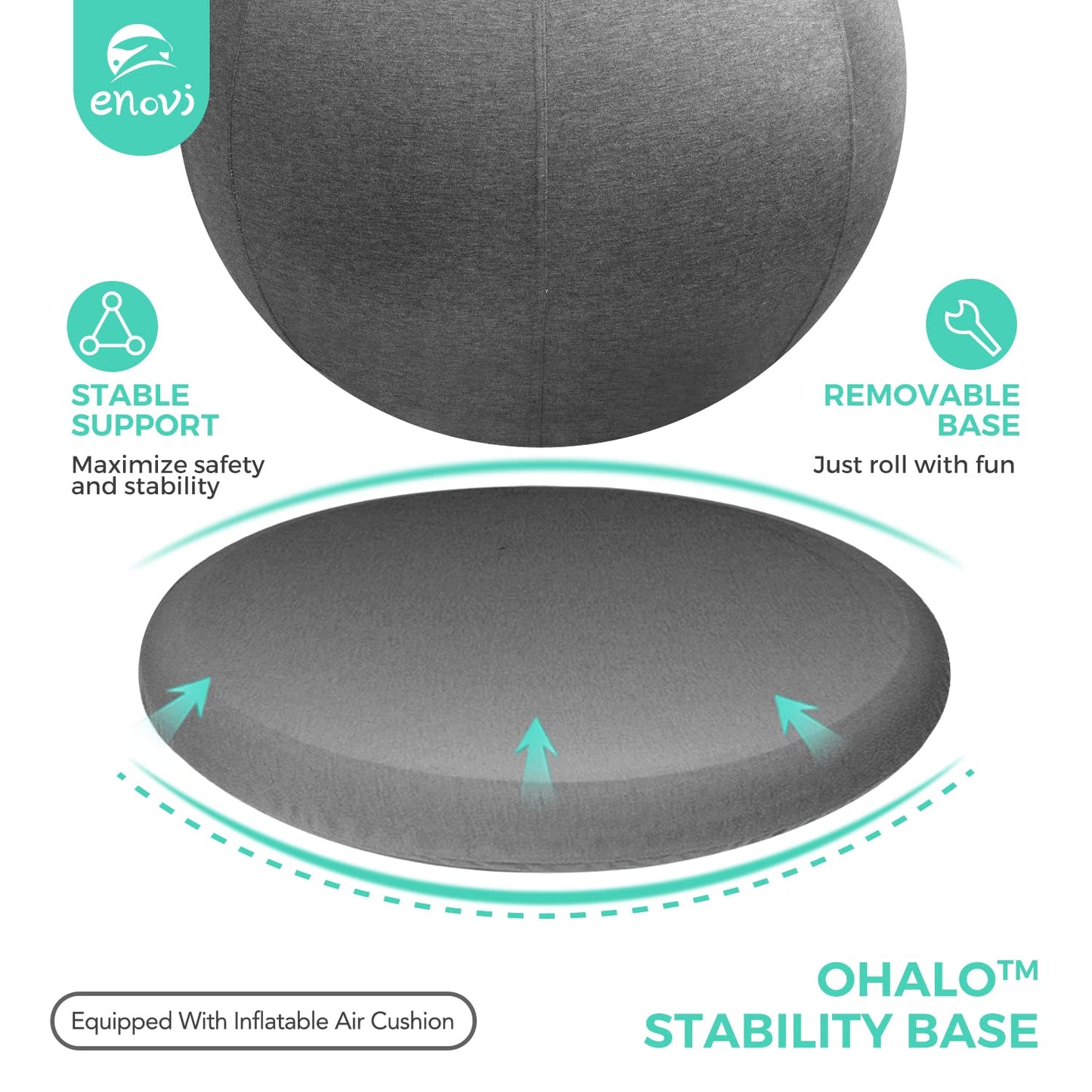 ENOVI ProBalanceΩ Yoga Ball Chair, Exercise Ball with Slipcover and Base for Office and Home, Birthing and Pregnancy, 55cm, FG