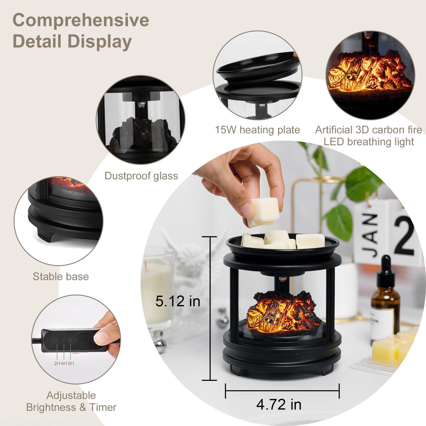MOAFINA Wax Melt Warmer with Timer,Campfire Wax Warmer,4-in-1 Oil Burner Electric Candle Wax Warmer,Wax Warmer for Scented Wax Melts,Wax Melter Fragrance Warmer for Home Office Bedroom Gifts & Decor