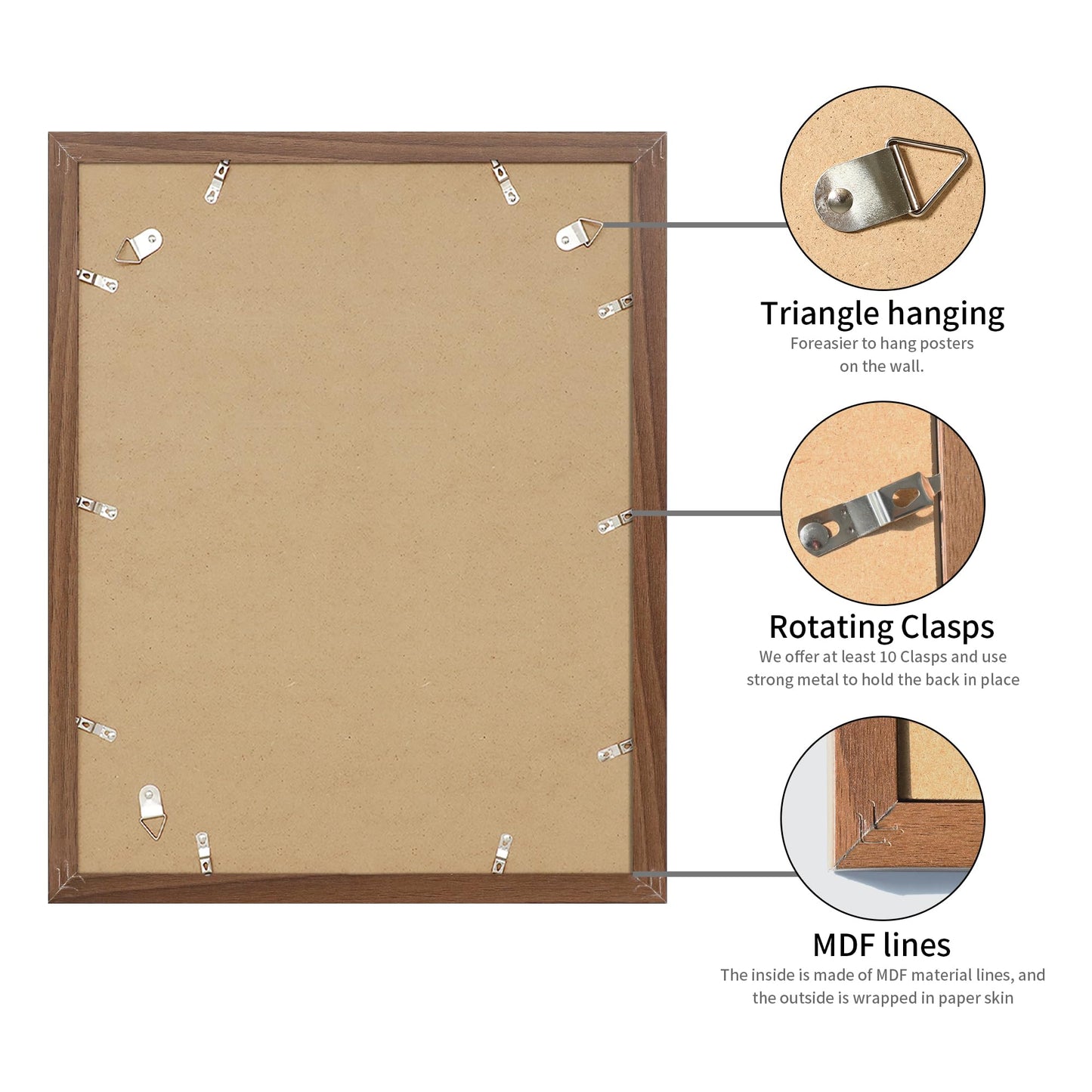 YESKAY 16x20 Picture Frame Brown Set of 3, Display Pictures 11x14 with Mat or 16 x 20 Without Mat, Poster Frames 16x20 for Wall Hanging Horizontal and Vertical