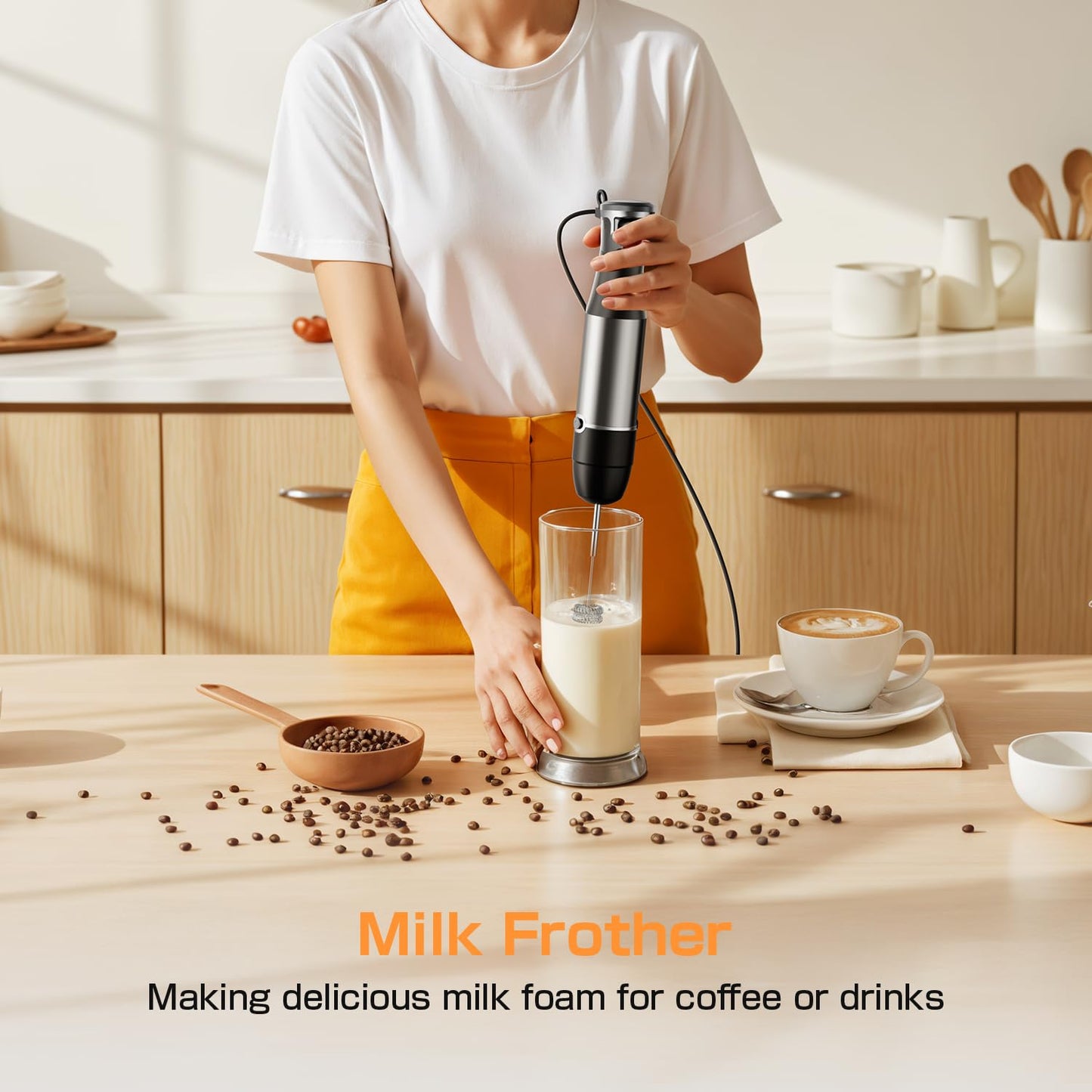Turelar Immersion Blender Handheld 1100W - 3 in 1 Hand Blenders Set with Trigger Speed Control Emulsion Stick with Whisk and Milk Frother, Emulsifier for Kitchen for Soup, Smoothie, Puree
