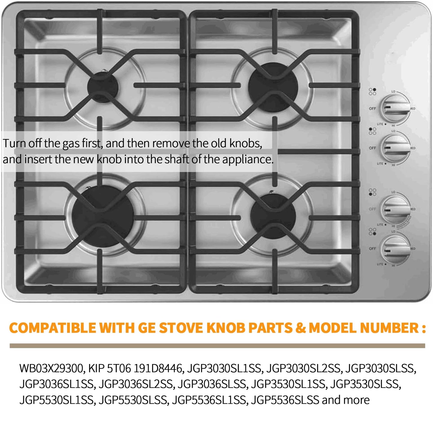 atgestore WB03X29300 Stainless Steel Stove Knobs Replacement for GE Stove Parts Gas Range Knobs JGP3030SLSS JGP3036SL1SS JGP3030SL1SS GE Cooktop Knob Metal Control Surface Burner Knobs 4 Pcs