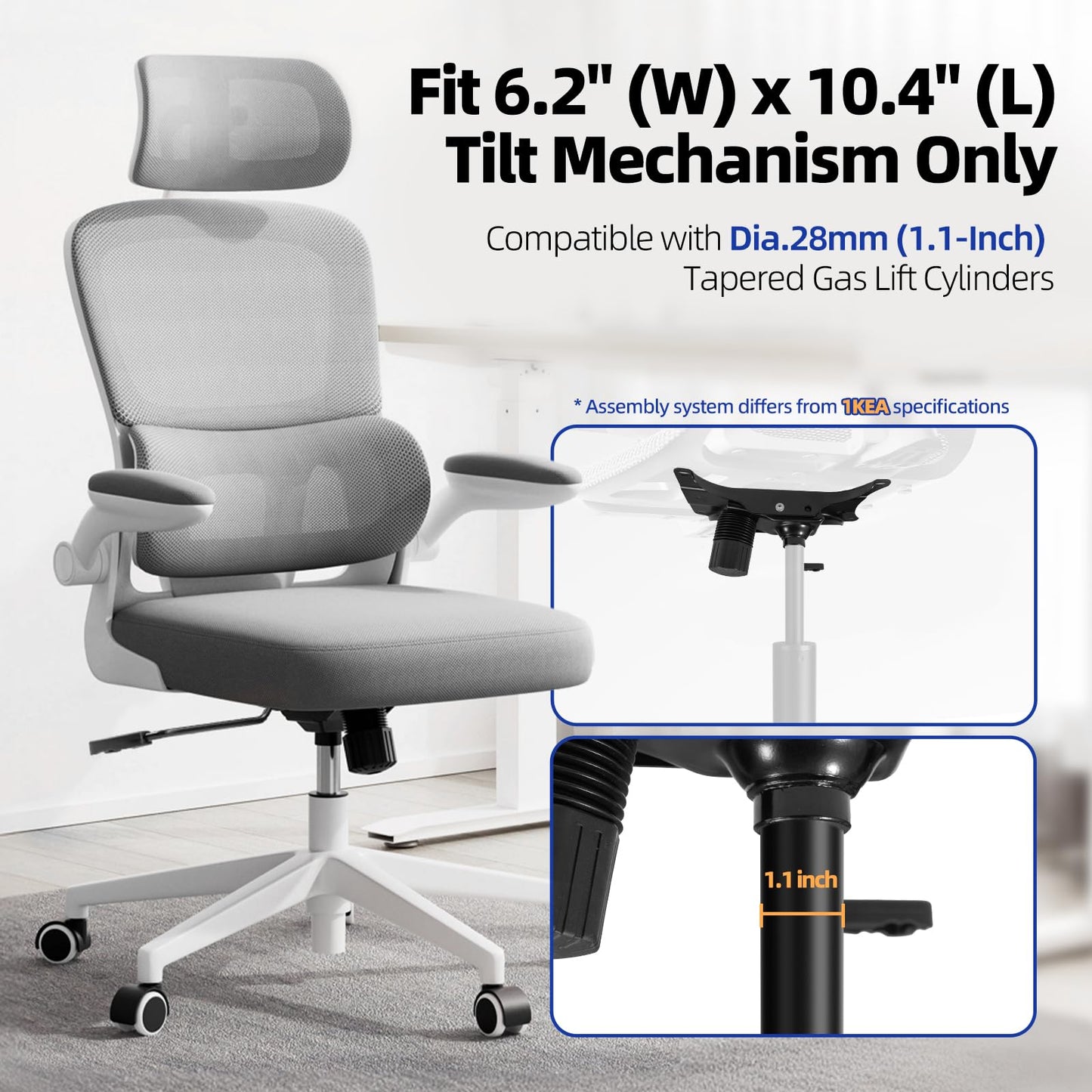 Sytopia Heavy Duty 500lbs Office Chair Replacement Parts, Swivel Tilt Control Mechanism with 6.2" (W) x 10.4" (L) Mounting Holes, Chair Base for Executive and Gaming Chairs, Black