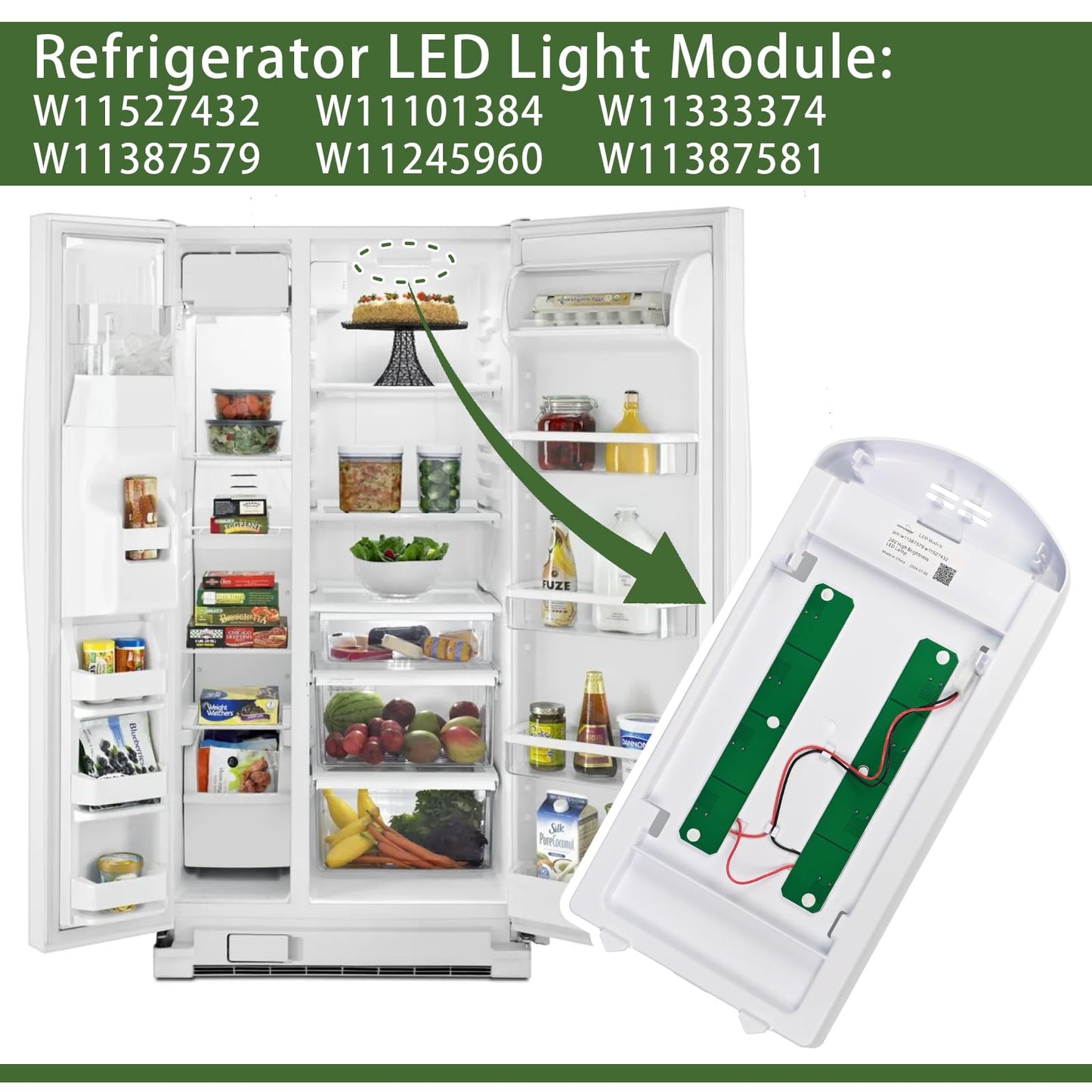 W11527432 Light Replacement for Whirlpool Maytag Amana Fridge Refrigerator W11101384 W11333374 W11387579 W11042554 WRX735SDHZ02 WRX735SDHZ03 WRX735SDHZ04 WRX735SDHZ07 WRF555SDFZ09 WRF555SDFZ11
