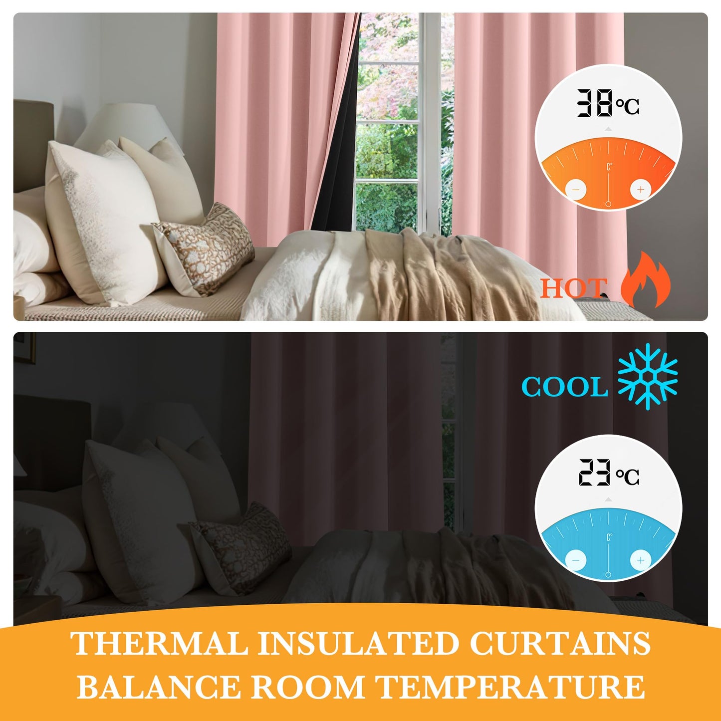 RYB HOME 100% Blackout Pink Curtains for Girls Bedroom, 2 Panels Blackout Thermal Insulated Noise Reducing Window Drapes for Kids Baby Room Living Room, 52 inches Wide by 84 inches Long