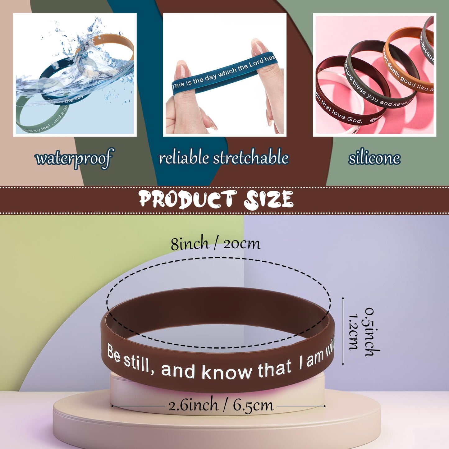 Estune 240 Pcs Bible Verses Bracelets Motivational Quote Rubber Wristbands Christian Religious Silicone Bracelet Inspirational Silicone Wristbands for Unisex Men Women Party (Pastel Color)