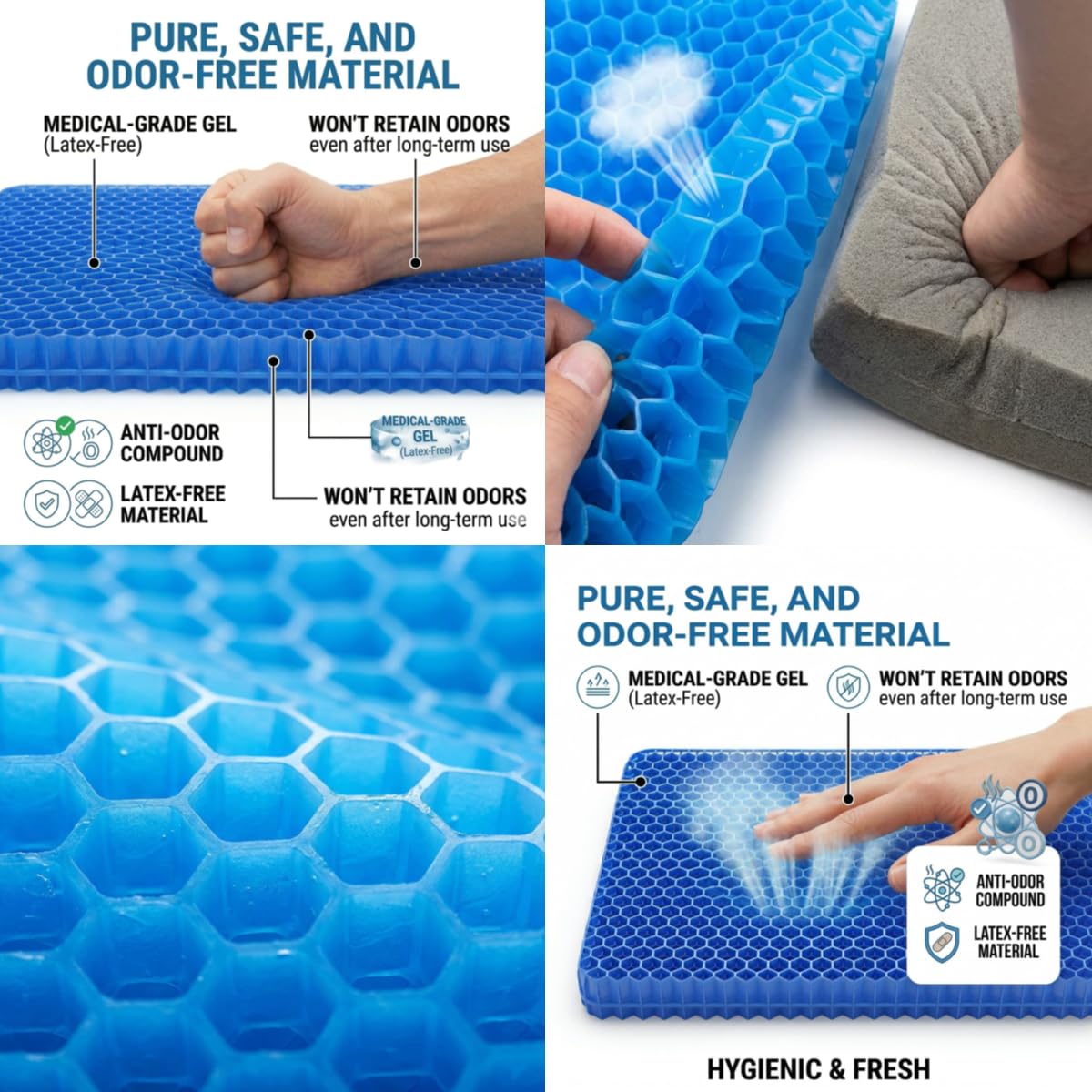 VEADONS Jumbo Gel Seat Cushion for Long Sitting, 20x20x1.9 inch Thick Honeycomb Wheelchair Cushion for Hip & Back Pain Relief, Breathable Non-Slip Chair Pad for Office, Car & Recliner
