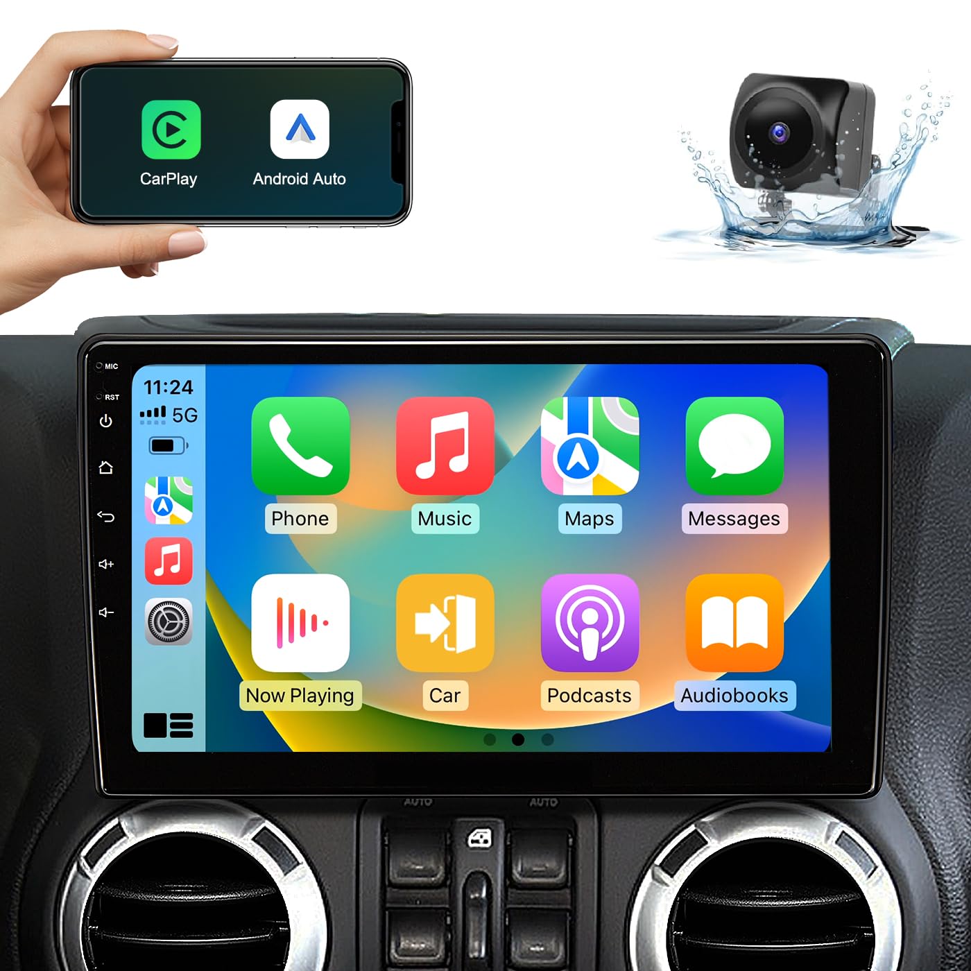 10.2 Inch Car Radio Stereo Upgrade Replacement for Jeep Wrangler/JK 2007-2018 Jeep Patriot 2009-2016 Dodge Ram 1500 2500 2009 2010 2011 2012 withCarPlay/Android Auto/Touch Screen/FM/HD Backup Camera