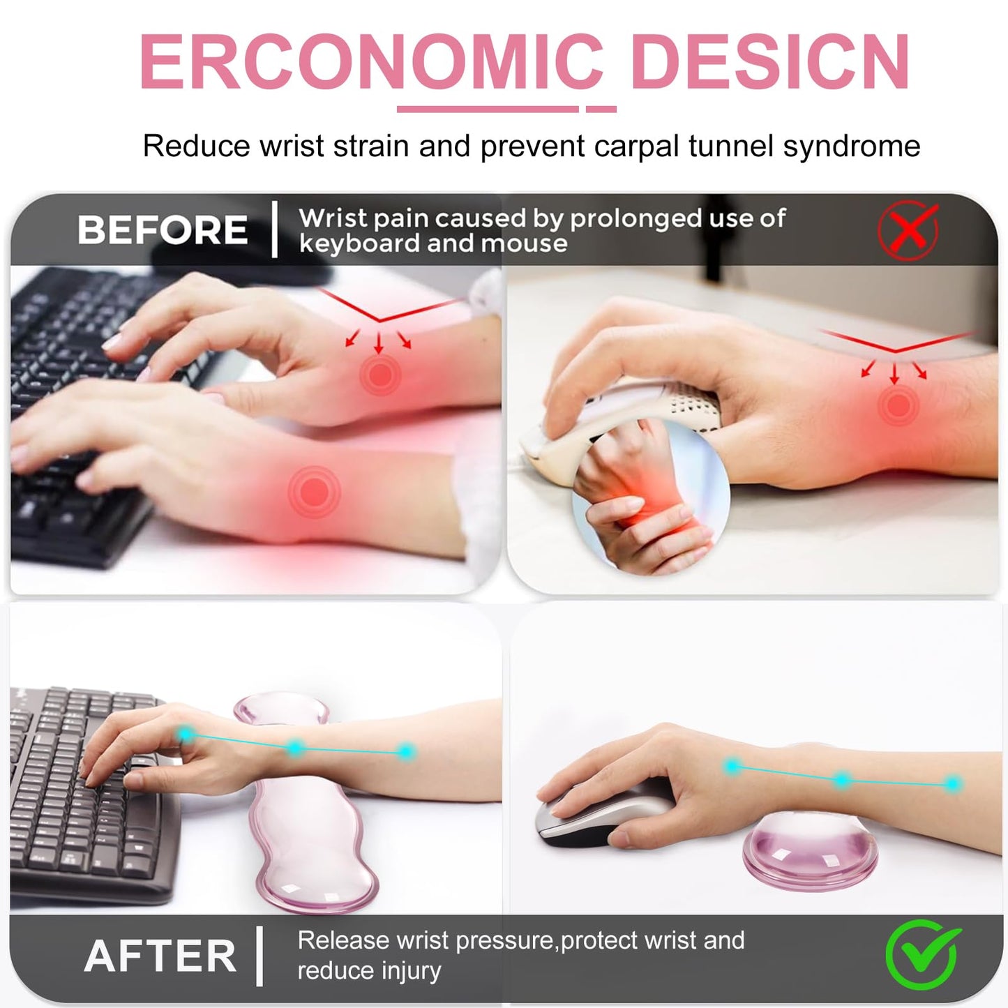 L-SPOUTTO Pink Heart Mouse Pad Set,Scalloped XXL Desk Mat + Ergonomic Mouse Wrist Rest + Gel Keyboard Wrist Rest for Keyboard 65%/75%,3in1 Large Desk Pad for Desktop Home Office Computer Game