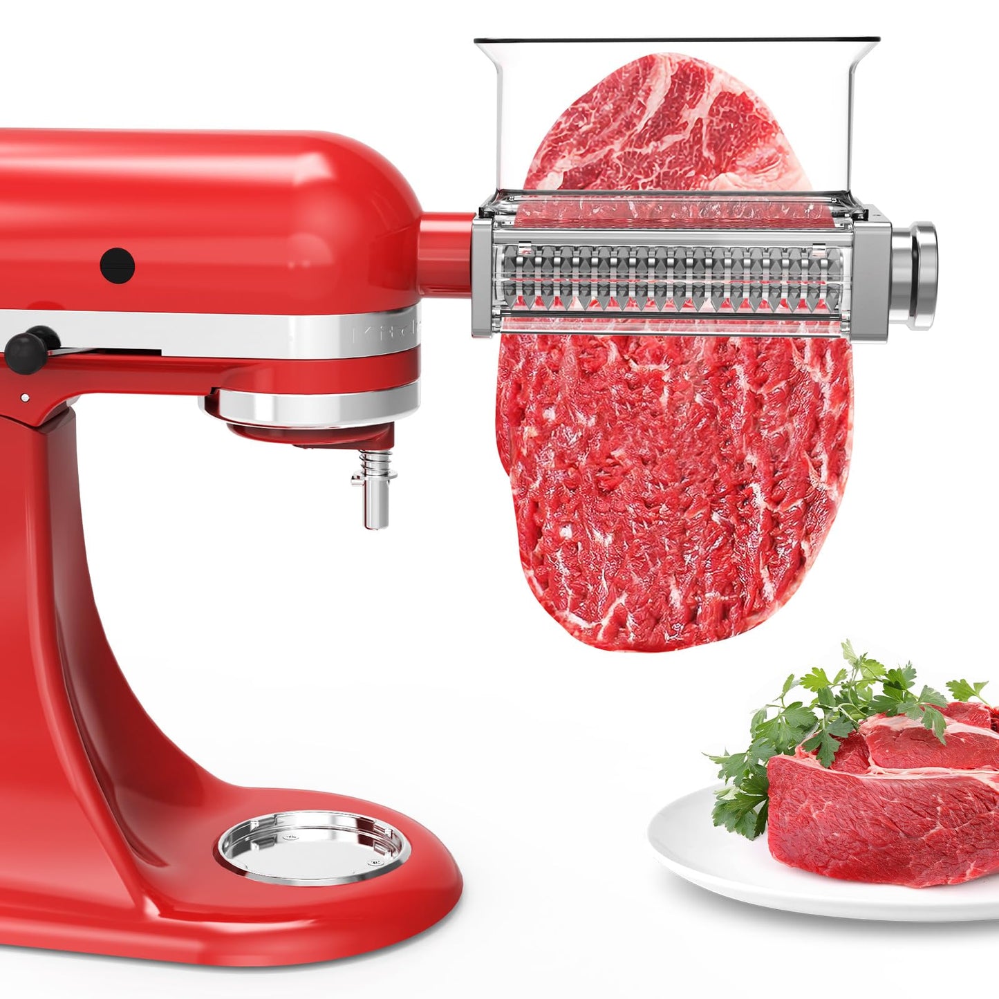 Adjustable Meat Tenderizer Attachment for KitchenAid Stand Mixers – 3 Thickness Settings, Fits All 4.5–7Qt Models, Heavy-Duty Metal Housing with Transparent Shell, Dishwasher Safe