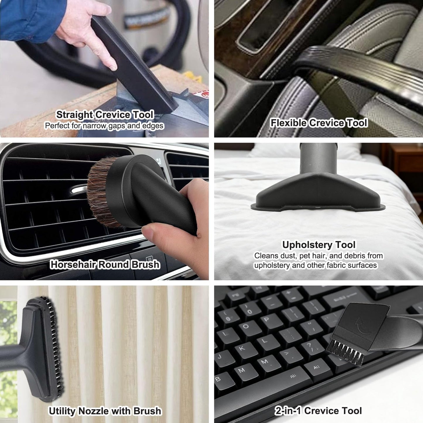 Alrens 9PCS Vacuum Cleaner Attachments for Miele Vacuums, Horsehair Floor Brush Kit for Household & Car Detailing, Compatible with Miele C1 C2 C3, S2 S4 S5 S6 S8 Series