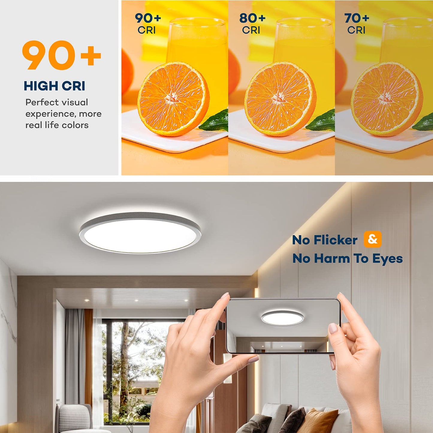 BLNAN LED Flush Mount Ceiling Light Fixture with Remote Control, 15.4 Inch 3000K-6500K Dimmable Round Low Profile Ceiling Lamp for Living Room Bedroom Kitchen