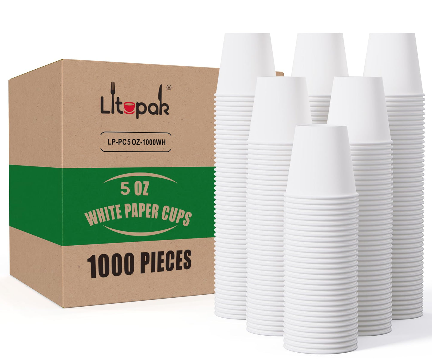 LITOPAK 1000 pack 5 oz Paper Coffee Cups, White Small Espresso Paper Coffee Cups for Office, Home, Party, and Events