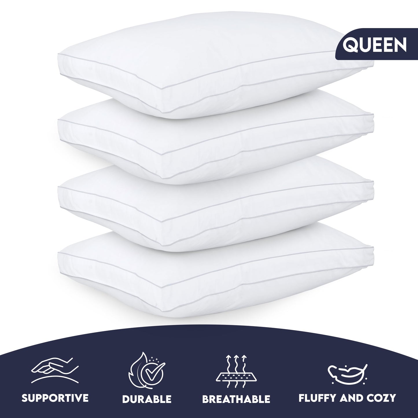 Utopia Bedding Bed Pillows for Sleeping Queen Size (White), Set of 4, Soft & Fluffy Pillow with Down Alternative Filling, Cooling, Hotel Quality, Gusseted Pillow for Back, Stomach or Side Sleepers