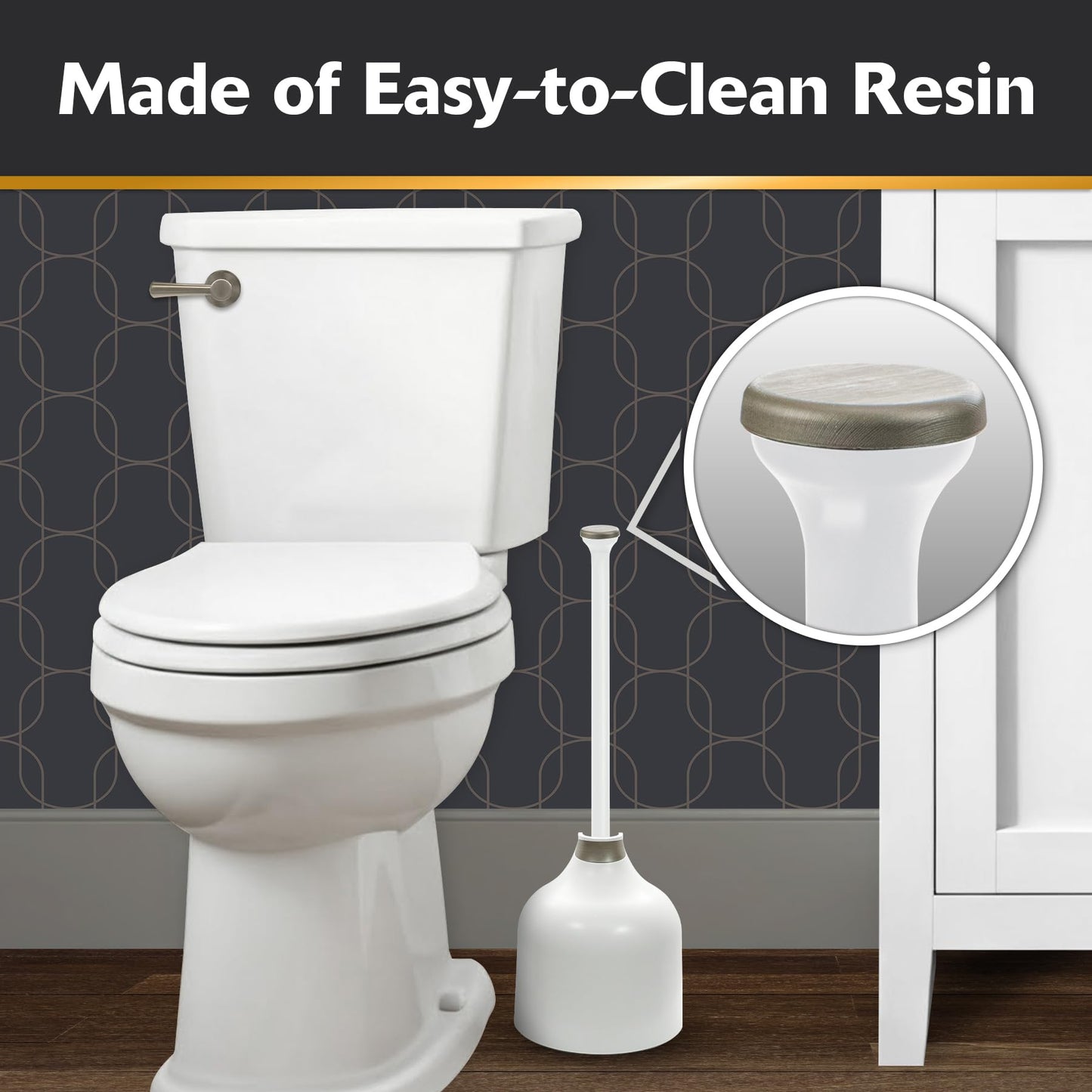 Korky White Toilet Plunger and Holder – Heavy Duty Compact Design – Fast Clog Removal – Easy to Clean - Made in USA
