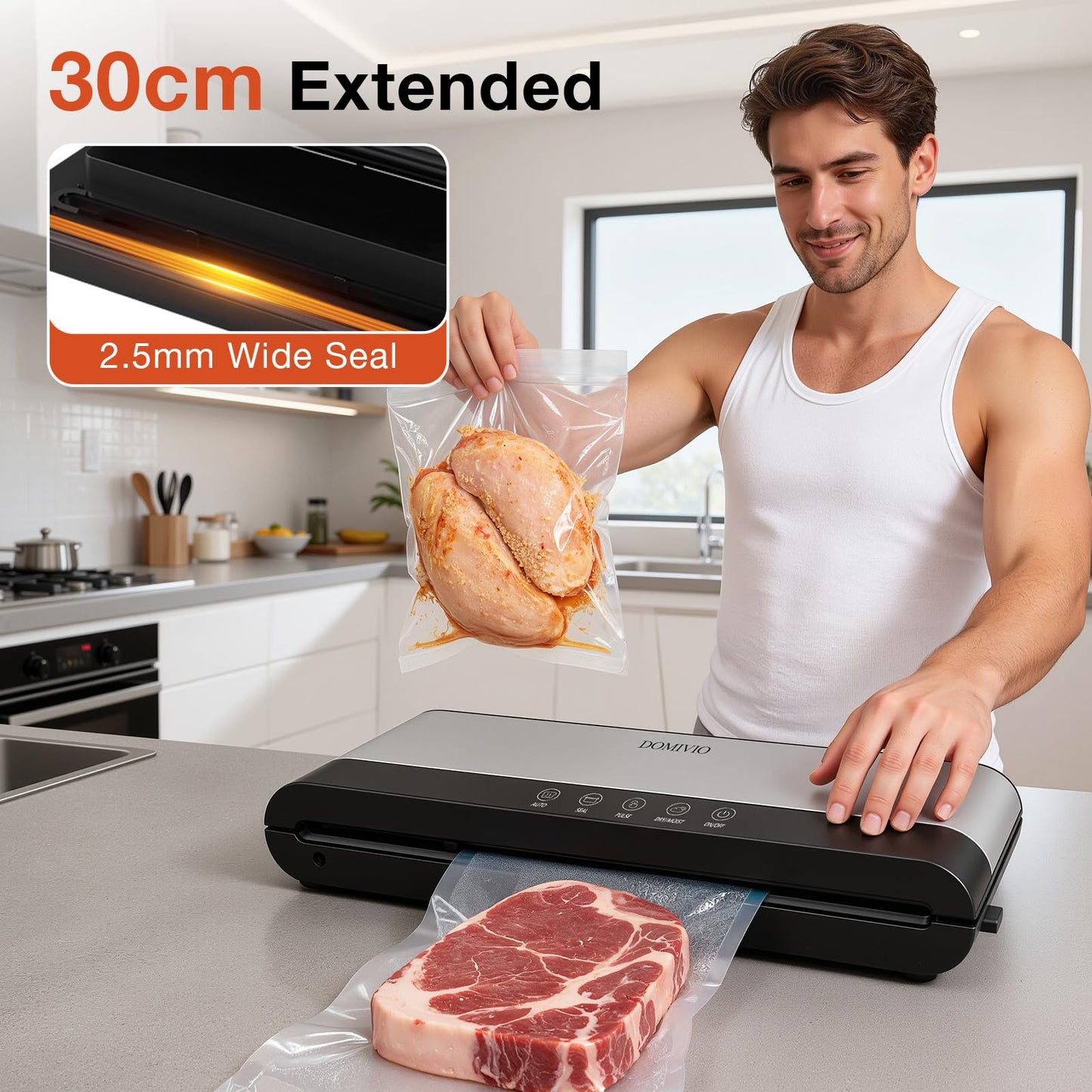 Vacuum Sealer Machine for Food, 5-in-1 Food Saver with 20 BPA-Free Bags – Dry & Moist Modes, Compact Easy-to-Use Vacuum Sealer for Meal Prep (SJ2085)