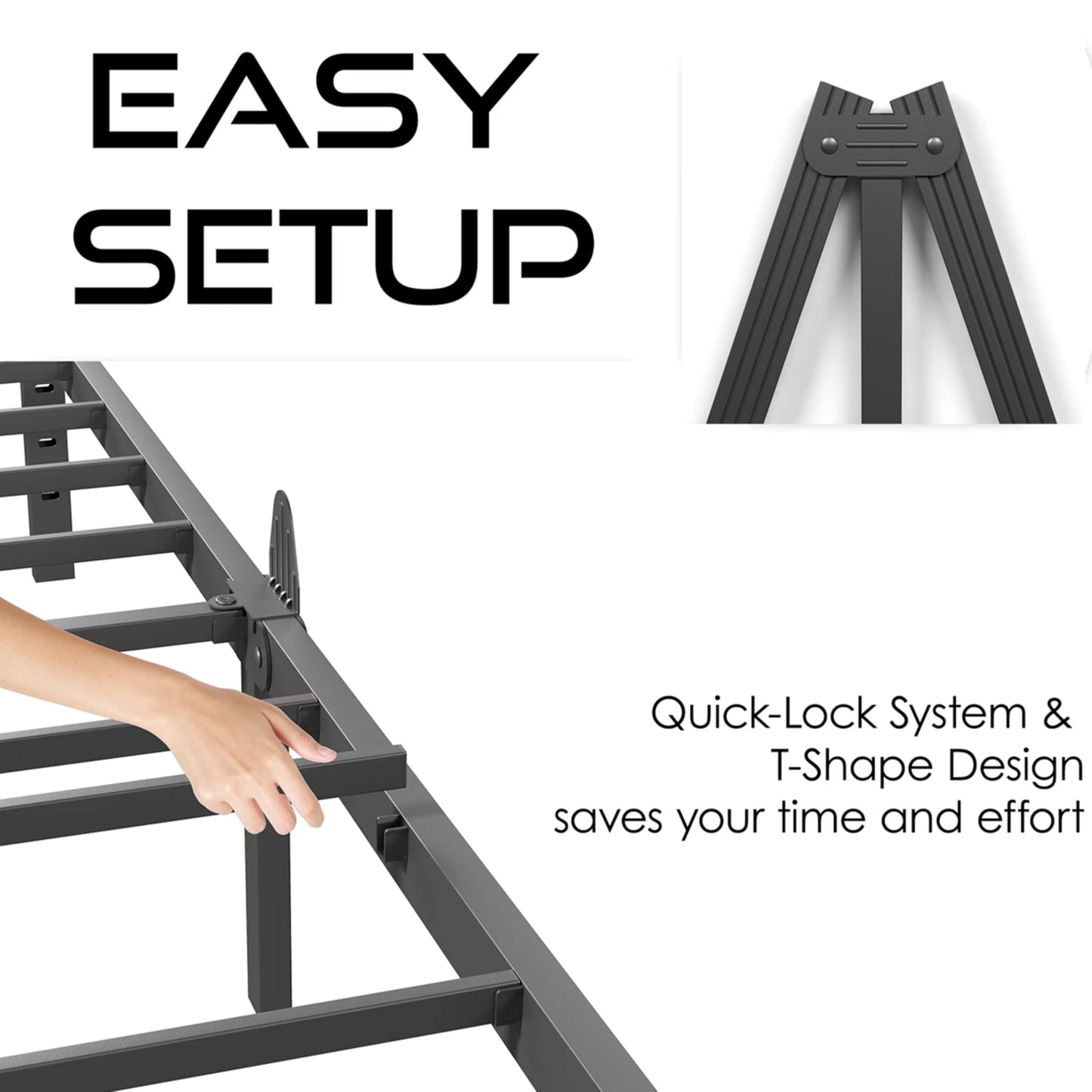 ZIYOO 14 Inch Metal Queen Bed Frame Mattress Anti-Slip Design, No Box Spring Needed, Easy Assembly, Noise-Free, Tools Included, Ideal for Bedrooms, Guest Rooms, Dorms, Hotels & B&Bs
