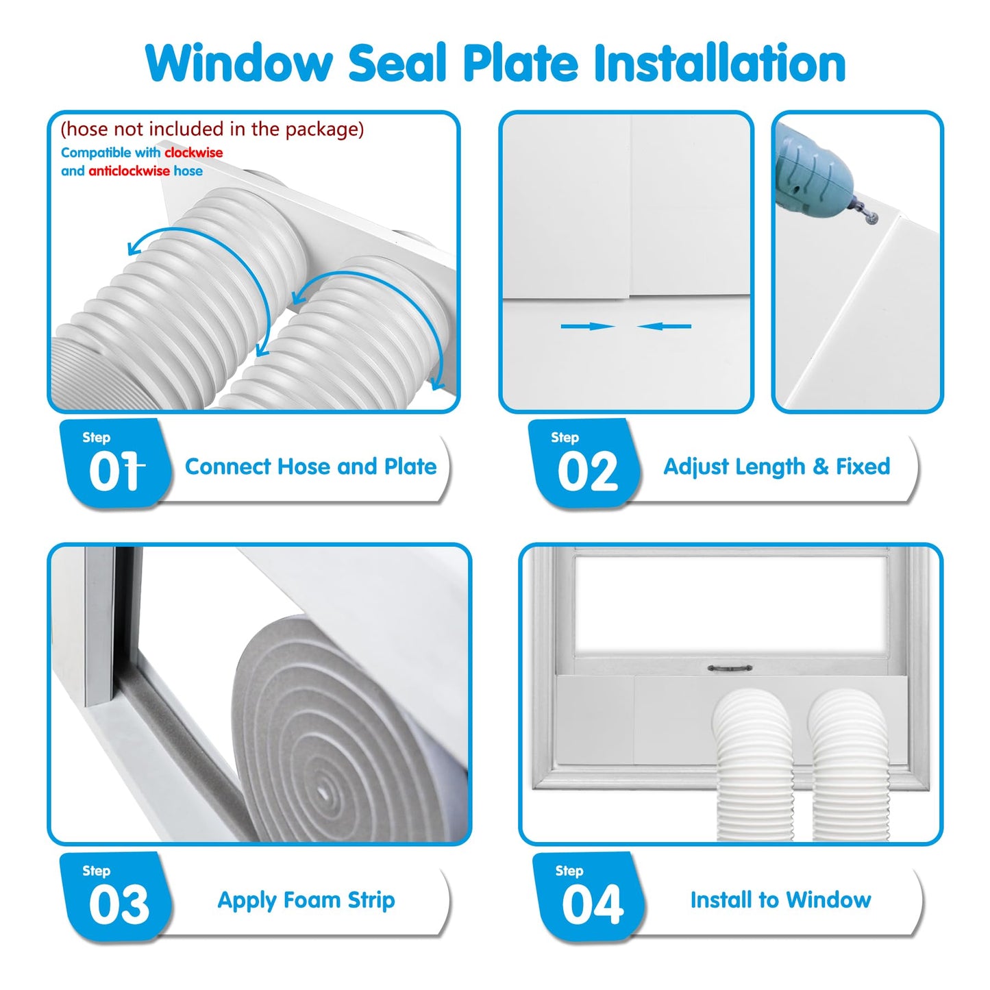 Air Jade Dual Hose Portable Air Conditioner Window Seal Kit, 3 Pcs AC Window Vent Kit for Dual Hose Portable Air Conditioner with 5.9" Diameter Vent Pipe
