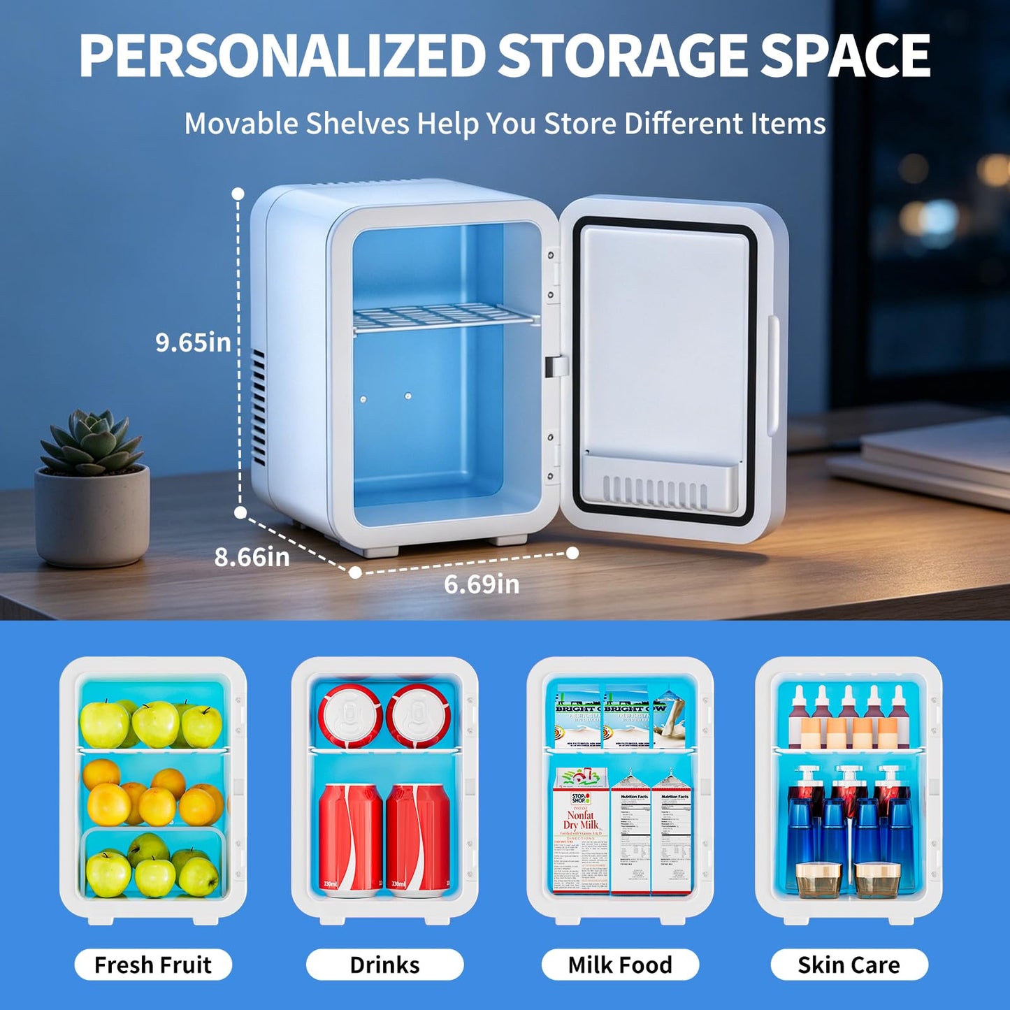 ENANCAX Mini Fridge for Bedroom - Portable 4 Liter/6 Can Cooler & Warmer for Skincare, Cosmetics, Makeup, Medicine & Food - Small Refrigerator with AC/DC Power for Home, Car, Dorm & Office