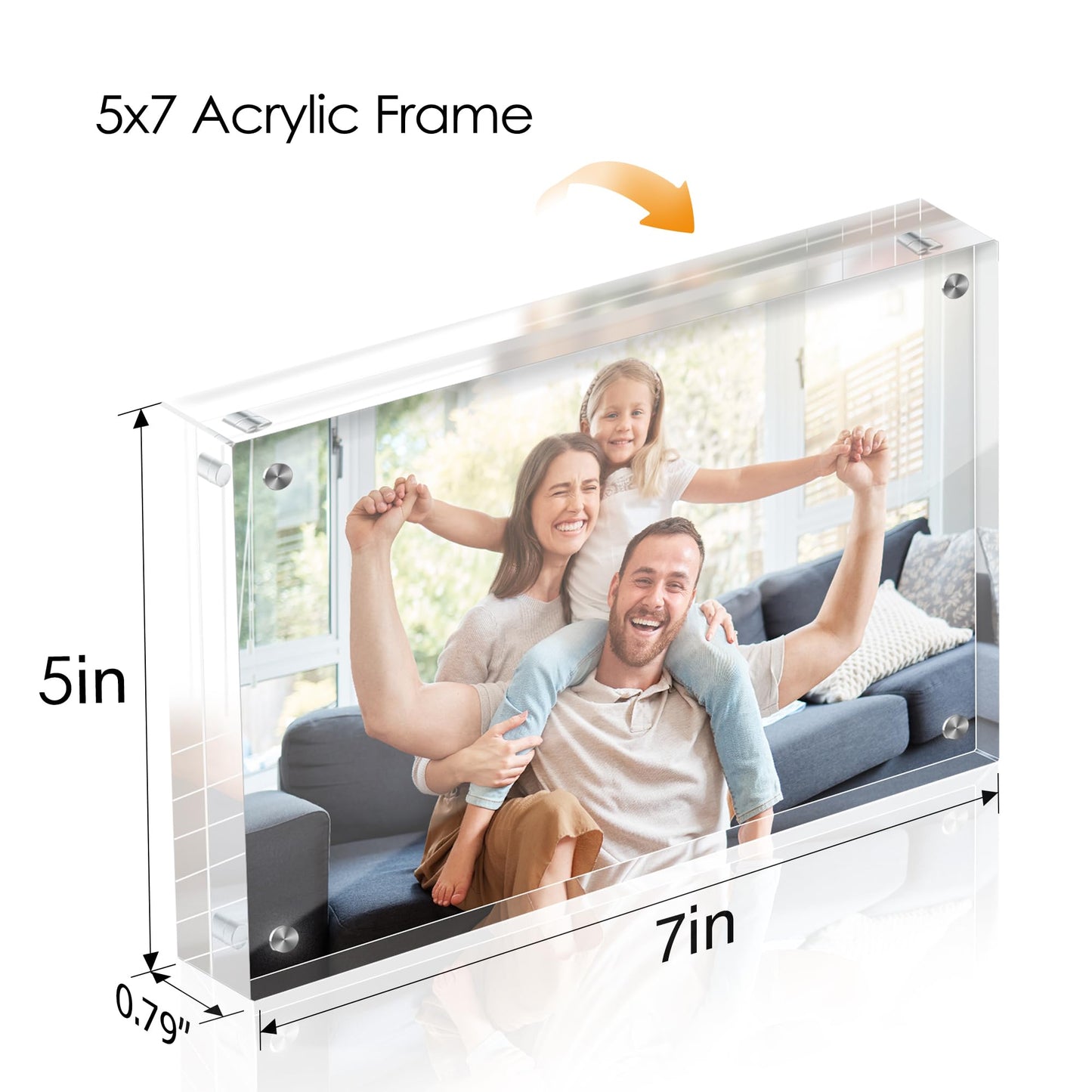 Fisnish 5x7 Acrylic Picture Frame Set of 6, 20mm Thick, Double-Sided Transparent Magnetic Frameless Photo Frame, Desktop Freestanding Display for Office or Home Decor