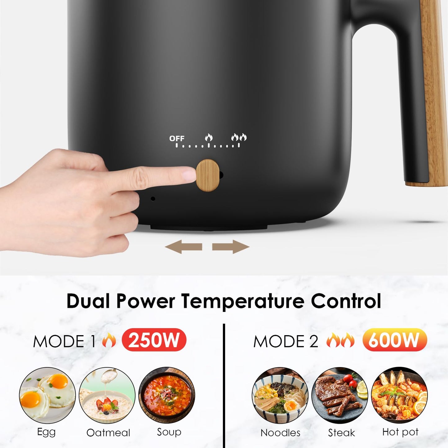 Audecook Hot Pot Electric with Steamer, 1.8L Portable Mini Travel Cooker, Multifunctional Non-Stick Electric Skillet for Stir Fry/Stew/Steam, Perfect for Ramen Noodles/Pasta/Egg/Soup/Oatmeal(Black)