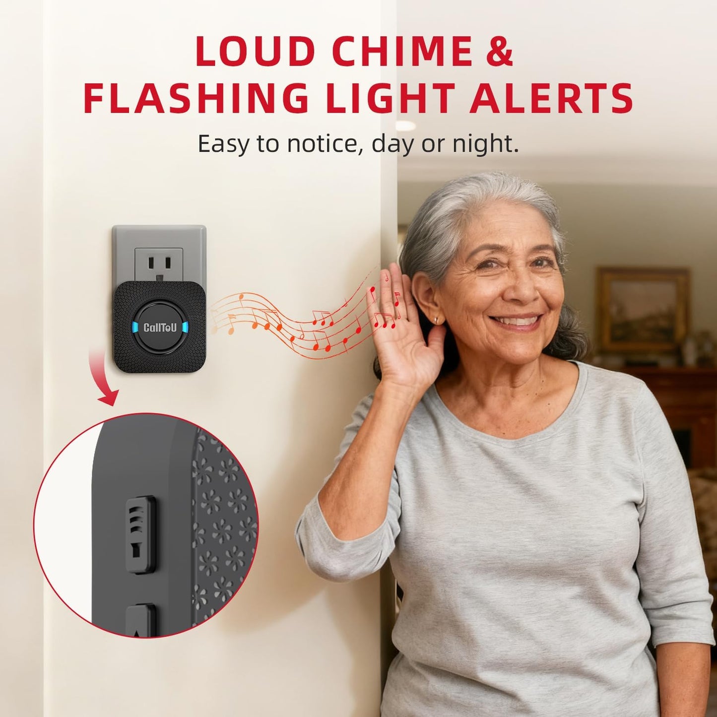 CallToU Caregiver Pager Wireless Call Bell Alert Button for Seniors/Elderly/Patients 2 Plugin Receiver 2 Waterproof Transmitter