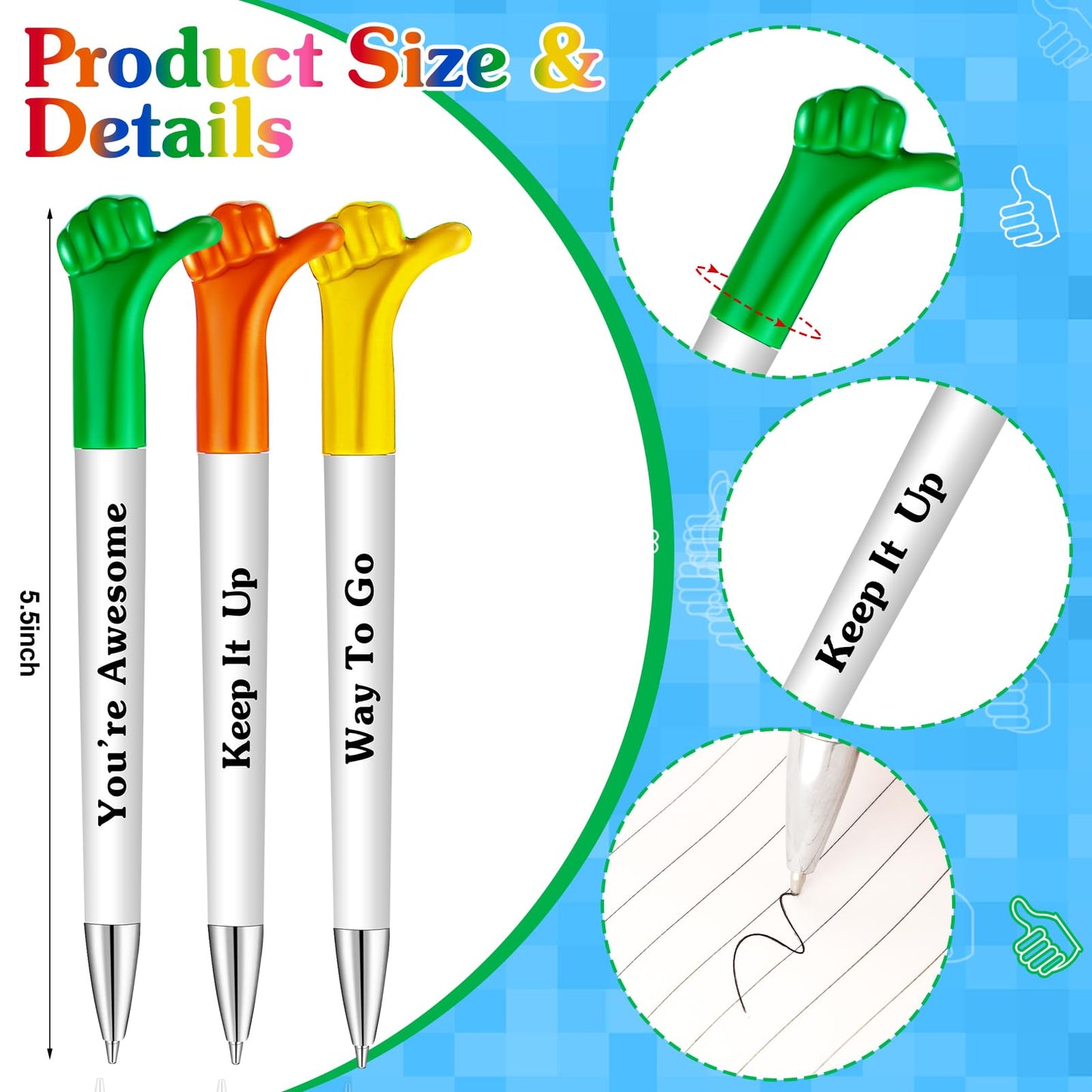 Woanger 180 Pieces Thumbs up Pens Thank You Inspirational Quotes Graduation Gifts Bulk Employee Appreciation Motivational Ballpoint Pen for Student Teacher Nurse Coworker Present