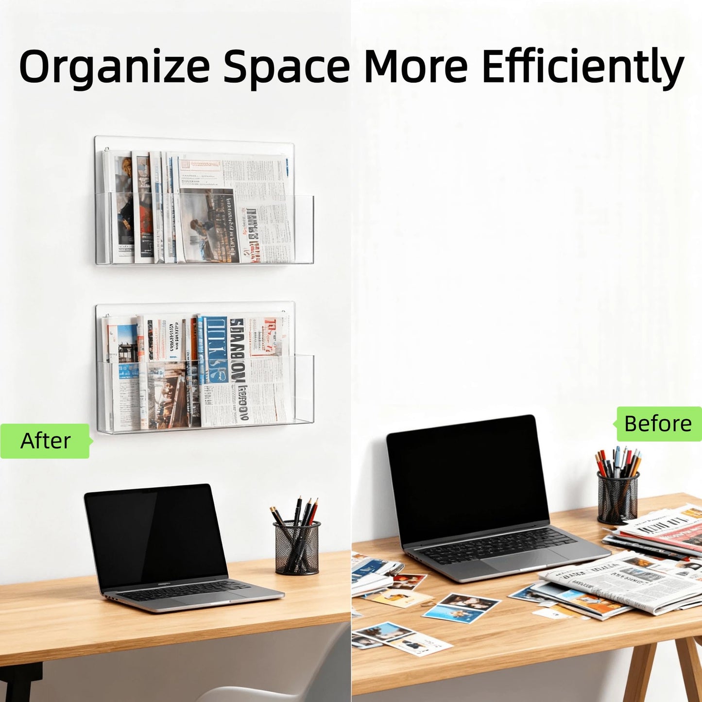 Clear Acrylic Single Pocket Wall Mount File Holders, Self-Adhesive Plastic Document Organizer for Office and Home, Suitable for Legal Size Papers, Brochures, Magazines, and Literature Display, 2 Pack