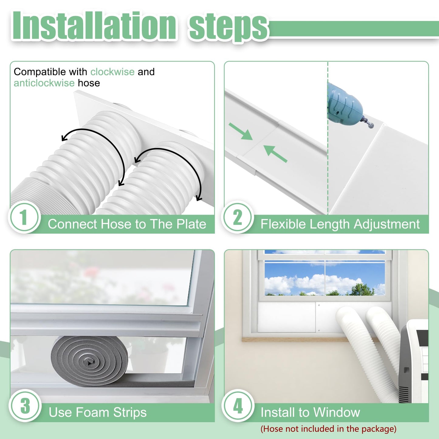 Memrita Dual Hose Portable Air Conditioner Window Seal Kit, 5.9" Diameter Adjustable Window Vent Kit with Foam Seal Strip for Sliding and Hung Windows