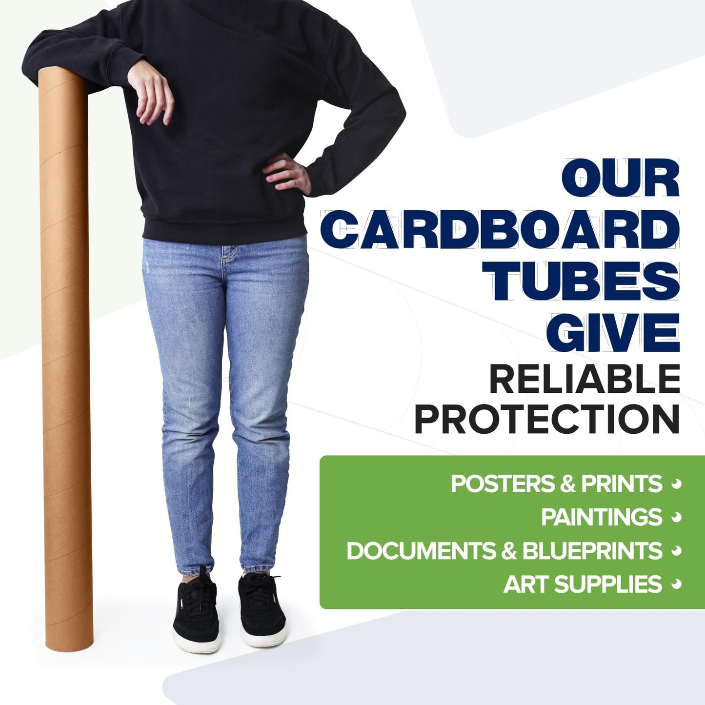 4" x 48" Reinforced Kraft Paper Mailing Tube, Pack of 2 Tubes with 4 Caps – Secure USPS Approved Poster Tube – Made in USA Cardboard Tube for Shipping and Storing Posters, Prints, Artwork