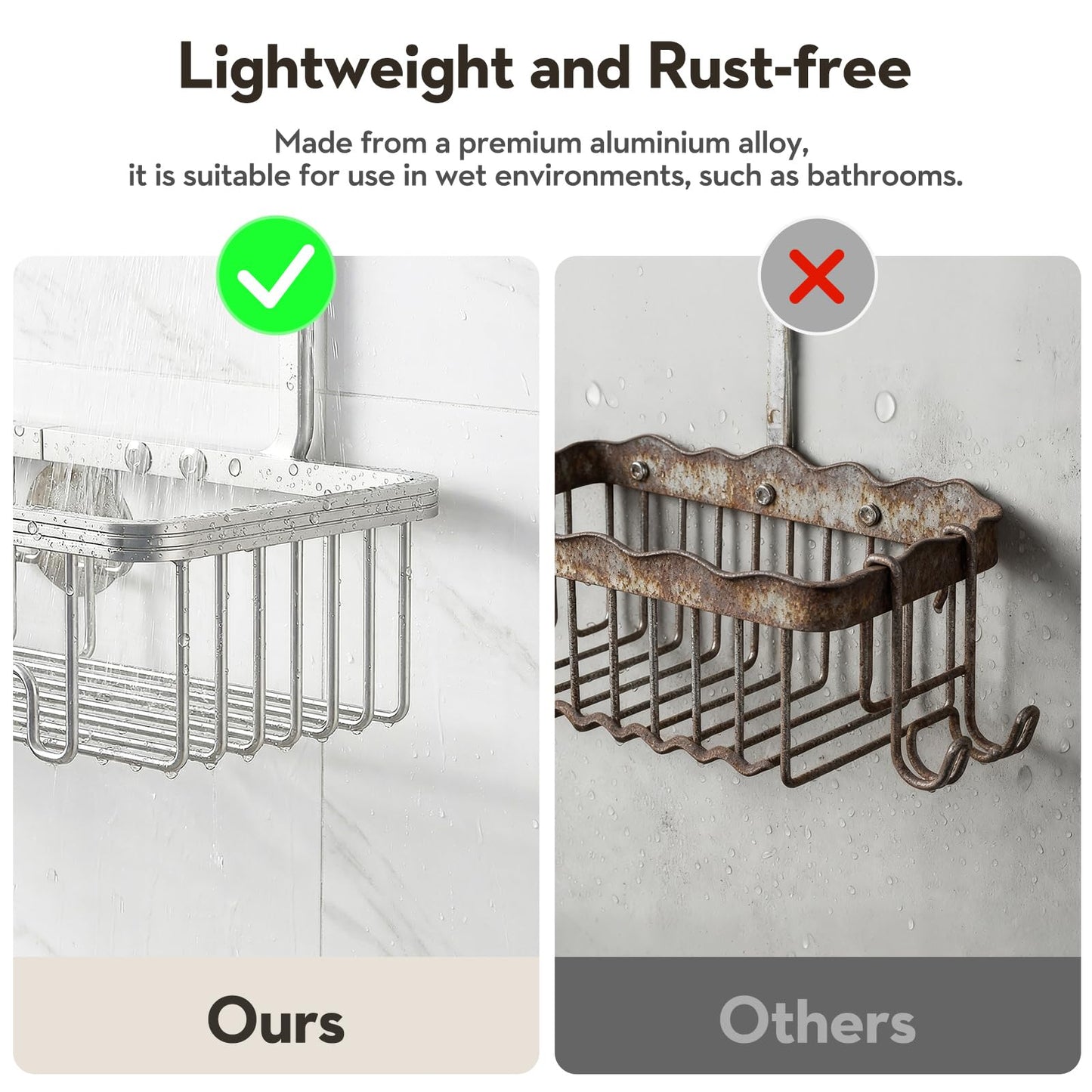 VALORDINE Shower Caddy Hanging, Never Rust Shower Organizer Hanging, Aluminum Shower Racks for Inside Shower with Hooks for Razor, Bathroom Organizers and Storage with Soap Holder, Bright Silver