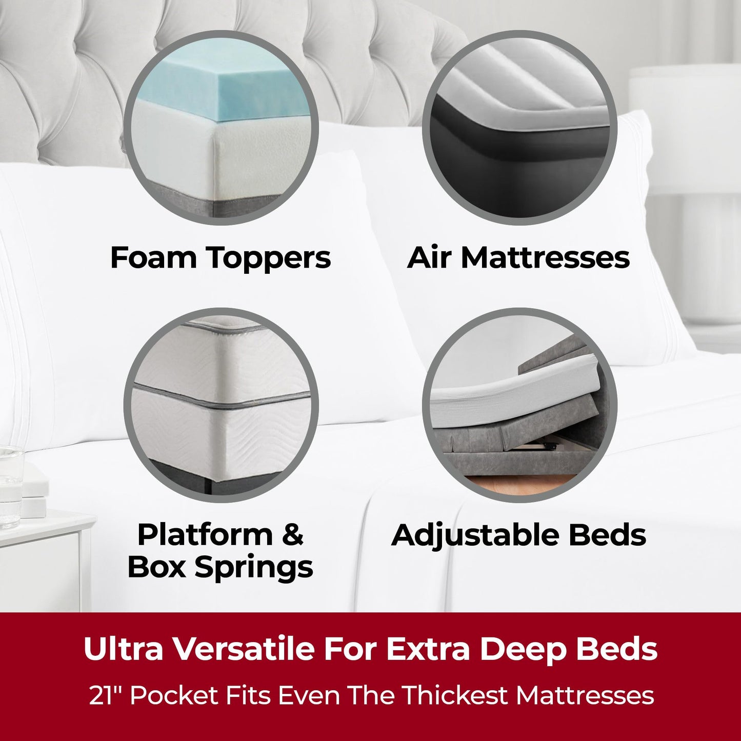 Mellanni Extra Deep King Sheets - 4 PC Iconic Collection Bedding - Hotel Luxury, Ultra Soft, Cooling Bed Sheets - Wrinkle, Fade, Stain Resistant (King, White)