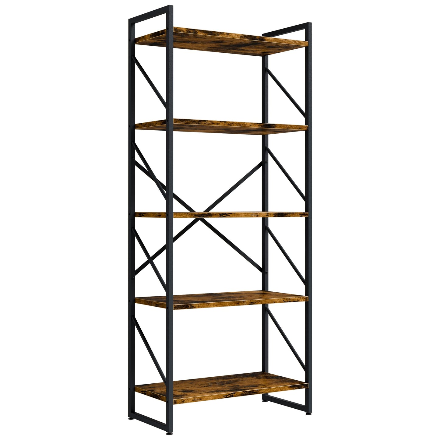 Shintenchi 5 Tiers Bookshelf, Classically Tall Bookcase Shelf, Industrial Book Rack, Modern Book Holder in Bedroom/Living Room/Home/Office, Storage Rack Shelves for Books/Movies-Rustic Brown