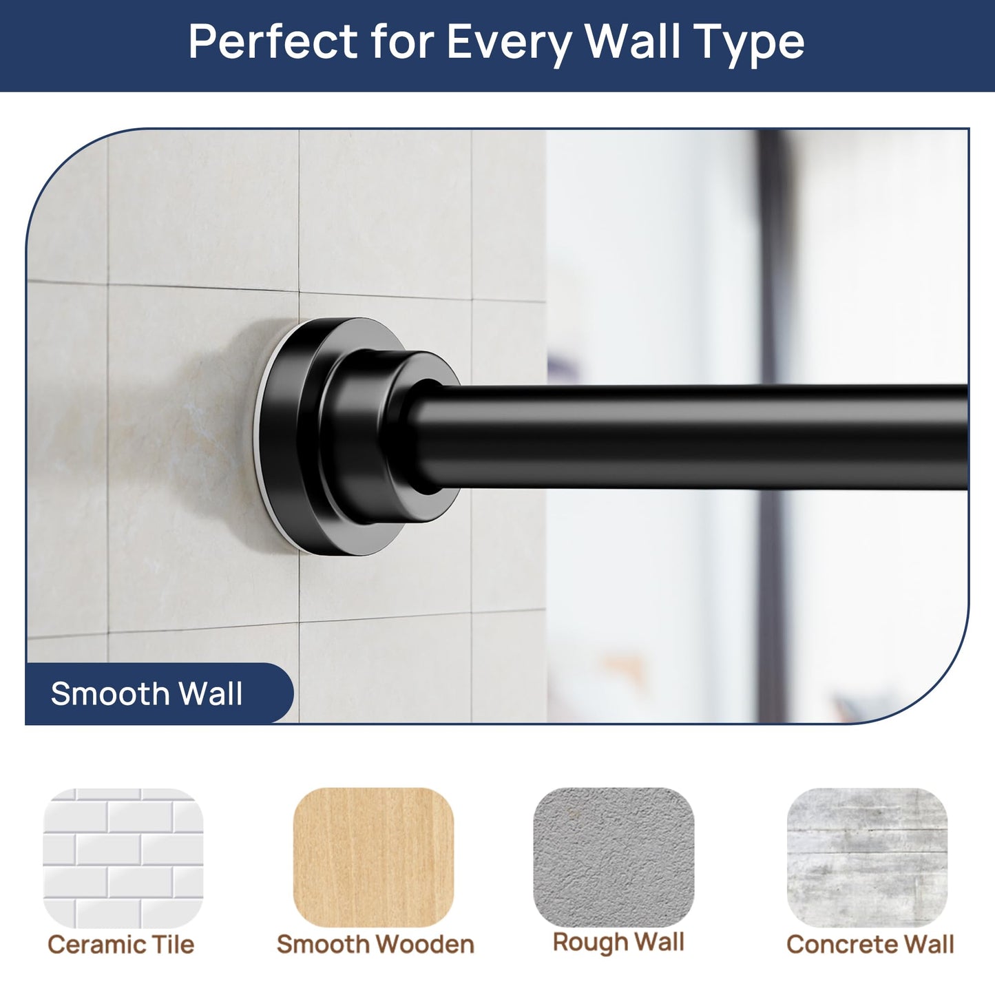ENJOYBASICS 2 Pack Adjustable Spring Tension Curtain Rods 32 to 78 Inches, Stainless Steel Matte Black Shower Rod No Drilling for Window, Bathroom, Closet, Room Divider, 7/8" Diameter