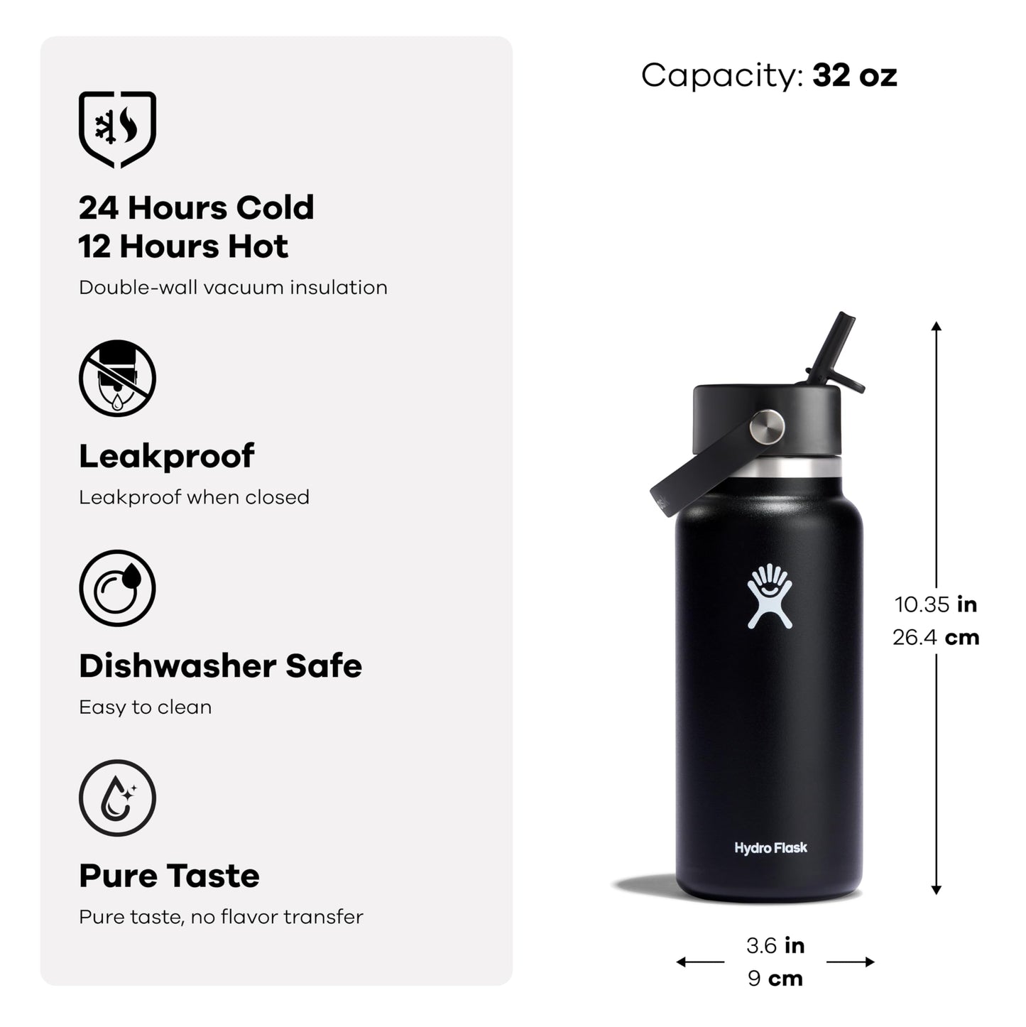 Hydro Flask Water Bottle - Insulated Stainless Steel - Wide Mouth Flex Straw Lid, Non Spill, Leakproof and Refillable in 40 Oz Seacliff