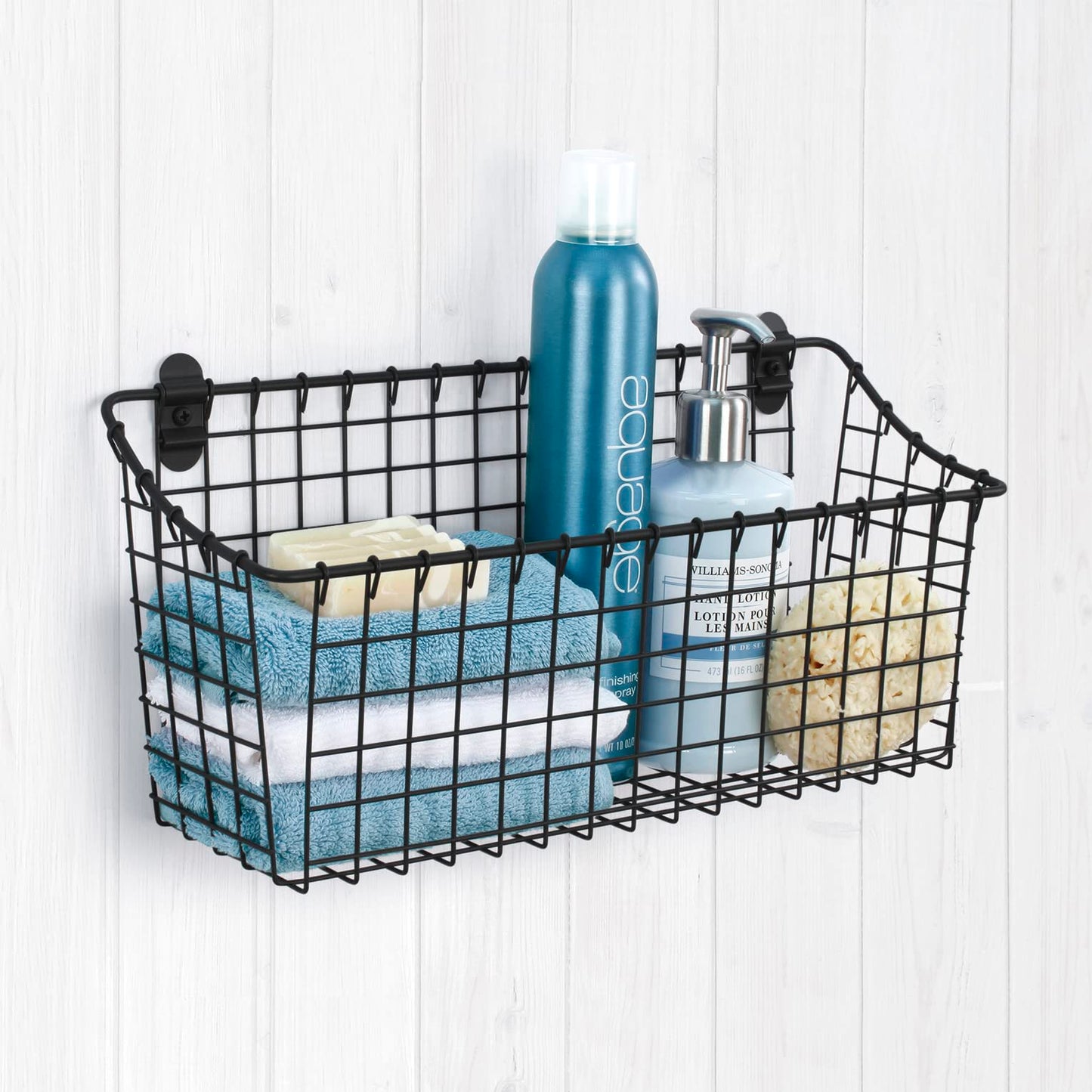 Spectrum Large Wire Wall Mount Storage Basket Matte Black, Wall Mount Storage Basket Organizer for Kitchen Bathroom Pantry, Versatile Wire Caddy Organizer