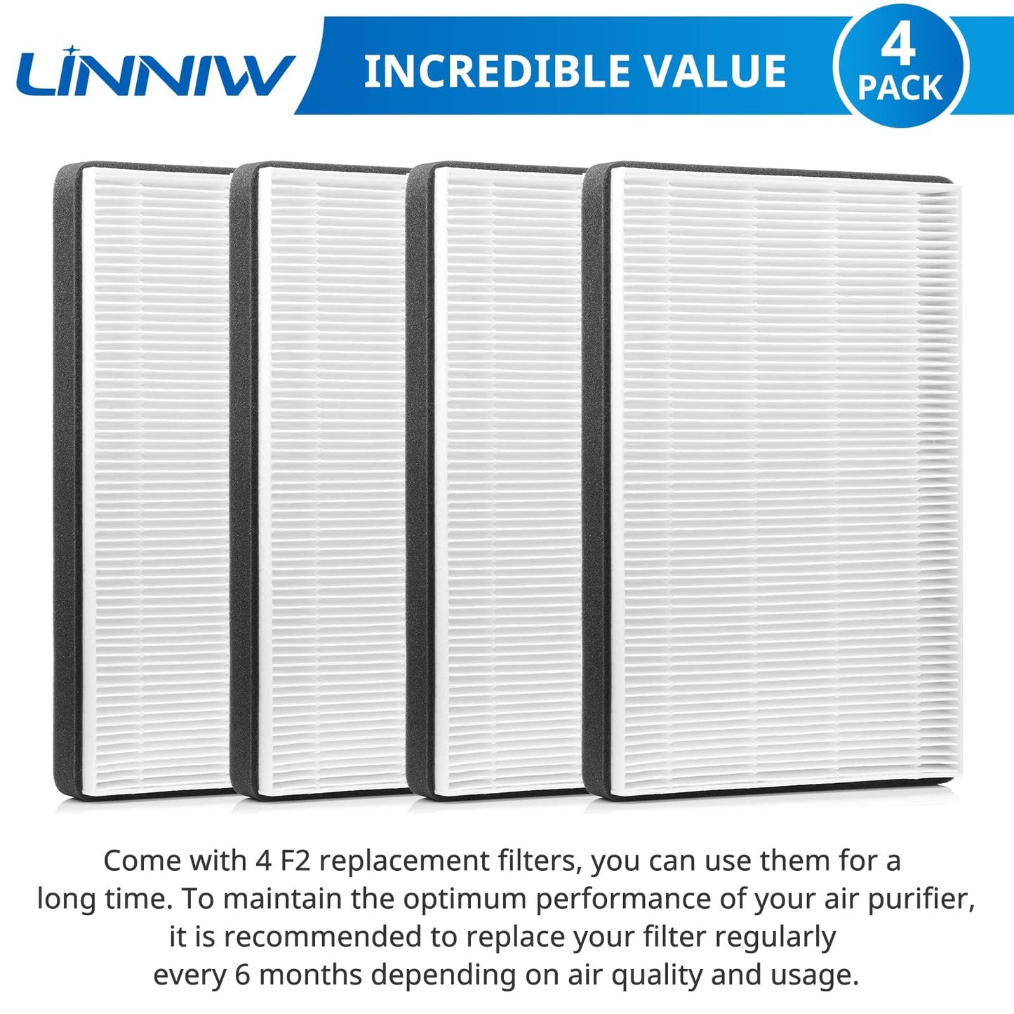 LINNIW 4 Pack F2 A2 Replacement Filter Compatible with 3M Filtrete Room Air Purifier Models FAP-C02WA-G2 FAP-C03BA-G2 FAP-T03BA-G2 FAP-SCO2N FAP-CO2-A2 FAP-CO3-A2 FAP-TO3-A2