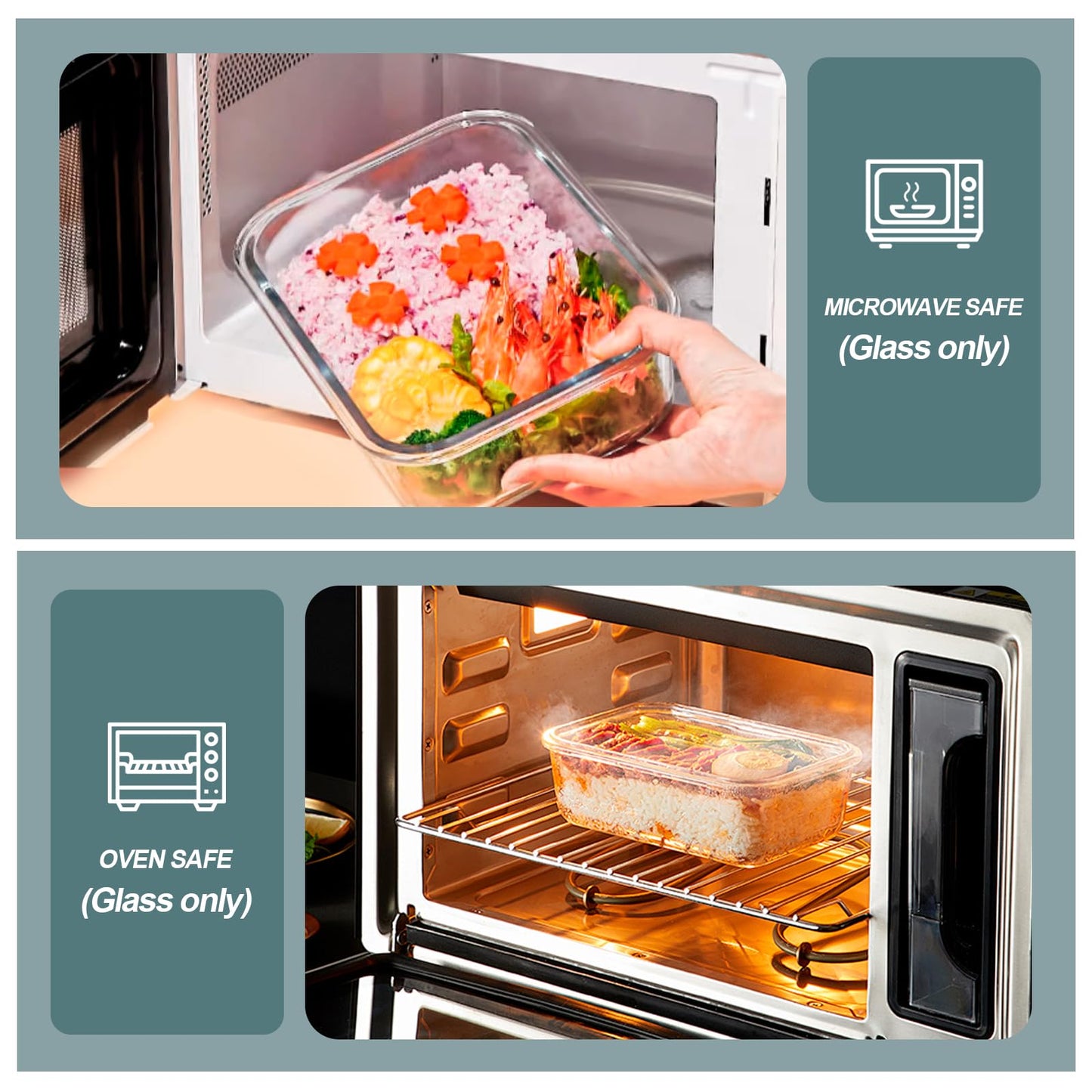 KOMUEE 30 oz 5 Pack Glass Meal Prep Containers 2 Compartments, Glass Food Storage Containers with Lids, Airtight Lunch Box, Microwave, Oven and Freezer Safe