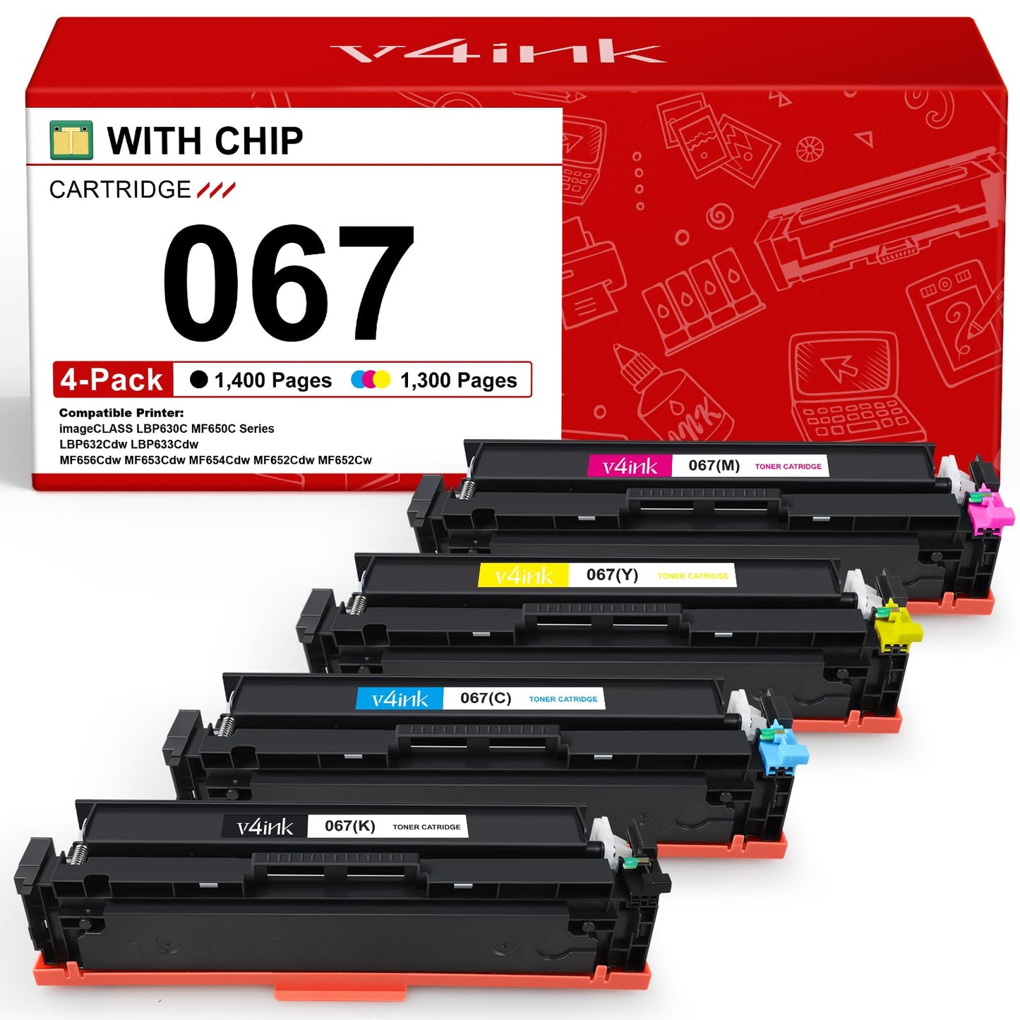 067 Toner Cartridge Set 4 Pack Compatible Replacement for Canon 067 Toner Cartridge Set for use with Canon Color imageCLASS MF650 LBP630 Series LBP632Cdw MF654Cdw MF653Cdw MF656Cdw MF652Cw Printer