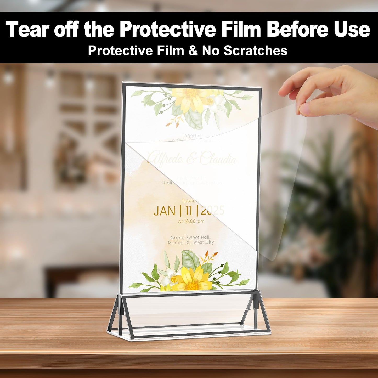 EHWINE 8 Pack Acrylic Sign Holder 8.5 x 11, Double Sided Black Picture Frame Stand up Table Top Sign Holders, Clear Display Stand Menu Flyer Holder for Wedding Party (Provide Non-slip Mats)