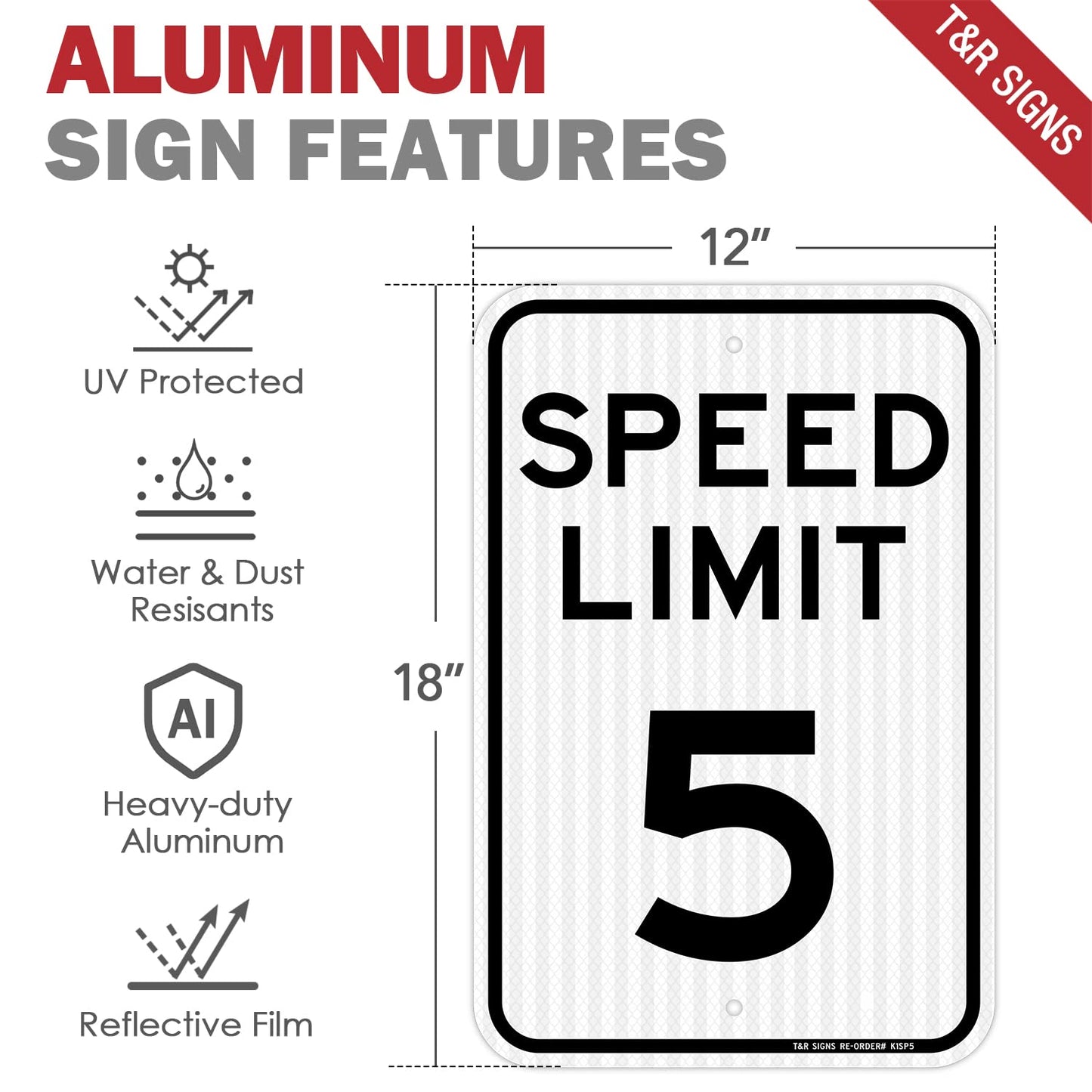 (4 Pack) Speed Limit 5 MPH Sign, Slow Down Sign, Traffic Sign, 18" x 12" Engineer Grade Reflective Sheeting, Rust Free Aluminum, Weather Resistant, Waterproof, Fade Resistant, 2 Pre-drilled Holes