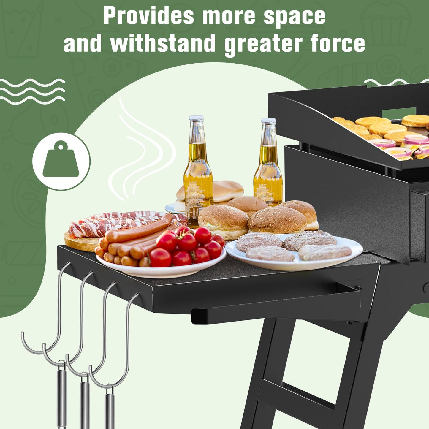 Griddle Side Shelf for Blackstone 17" and 22" Griddle Stand 5013, Griddle Table for Blackstone Griddle Stand with Sideshelf, Tool Hooks, Paper Towel Holder, Fit for 17 22 Inch Propane Table Top