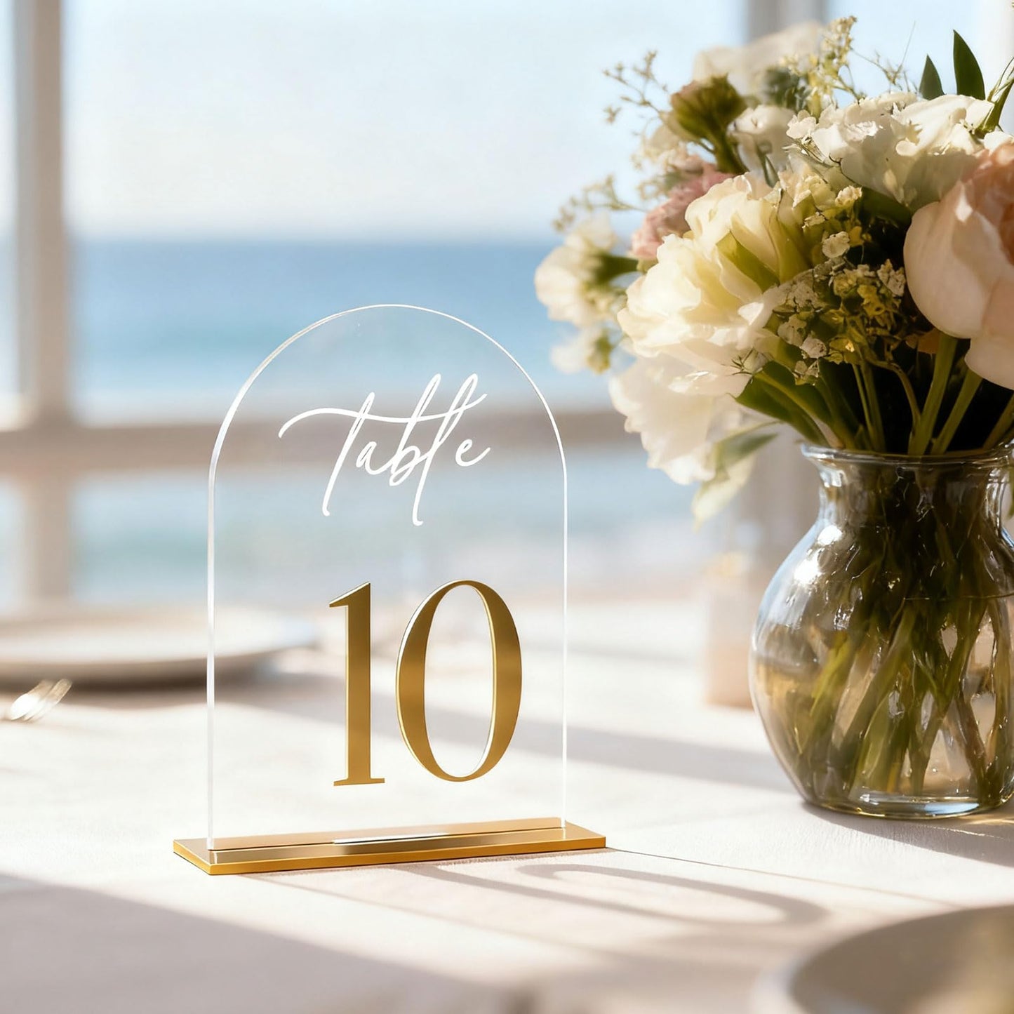 Arch Wedding Table Numbers 1-25 with Stands,5 x 8 Inch Transparent Acrylic Reception Table Signs Golden Letters,Perfect for Wedding Receptions, Parties, Anniversaries, and Events (1-25 golden)